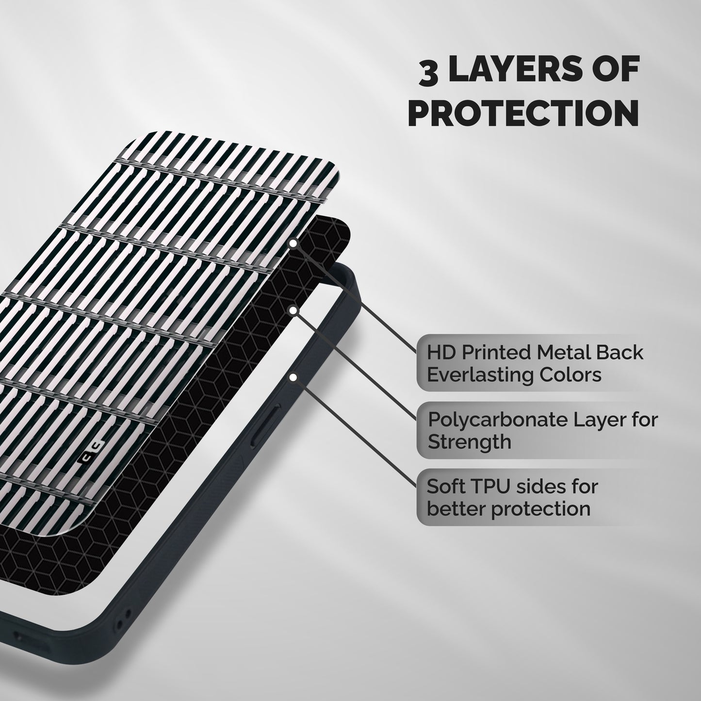 Dark Lines Pattern Shockproof Hybrid Protection (Metal + TPU) Back Case Cover