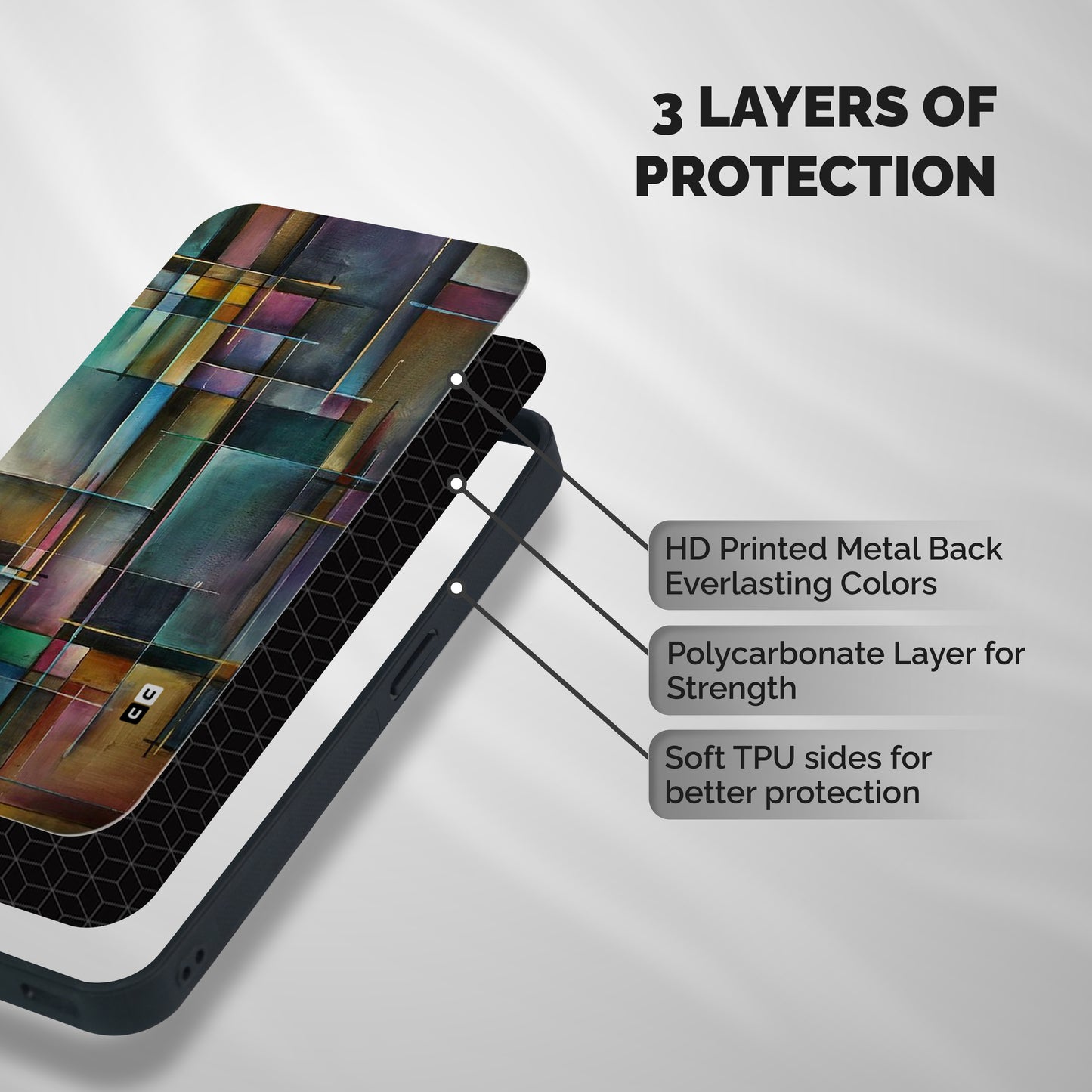 Dark Square Shapes Shockproof Hybrid Protection (Metal + TPU) Back Case Cover