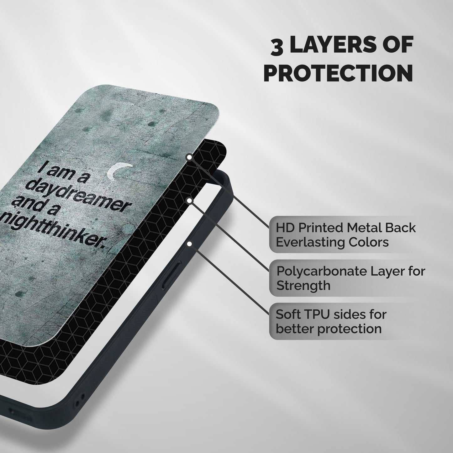 Day Dreamer Night Thinker Shockproof Hybrid Protection (Metal + TPU) Back Case Cover