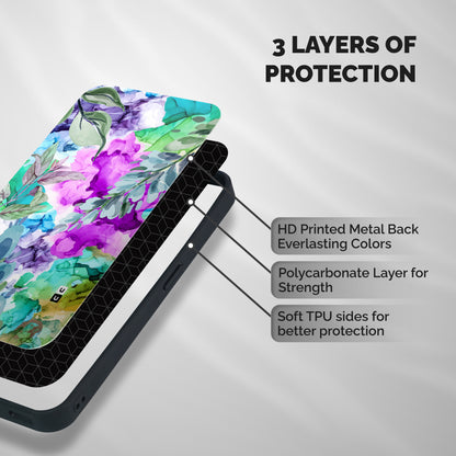 Decorative Florals Printed Shockproof Hybrid Protection (Metal + TPU) Back Case Cover