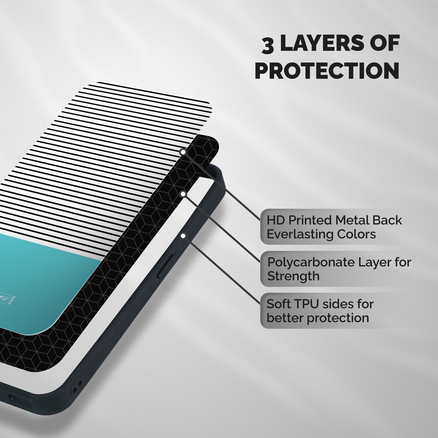 Deep Sky Blue Stripes Shockproof Hybrid Protection (Metal + TPU) Back Case Cover