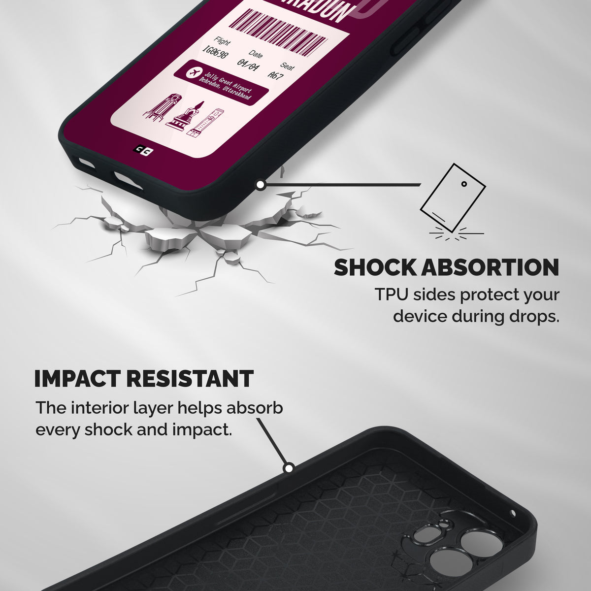 Dehradun Boarding Pass Shockproof Hybrid Protection (Metal + TPU) Back Case Cover