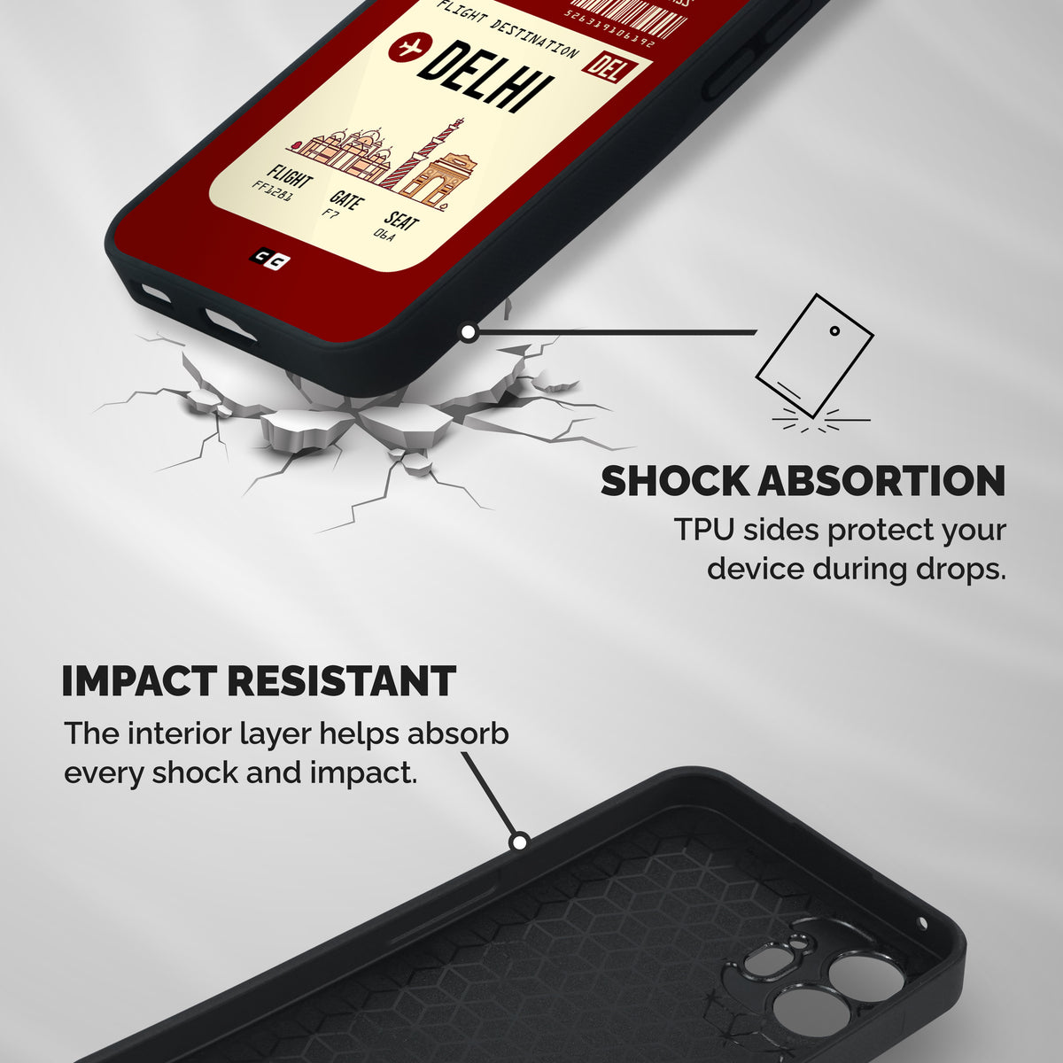 Delhi Boarding Pass Shockproof Hybrid Protection (Metal + TPU) Back Case Cover