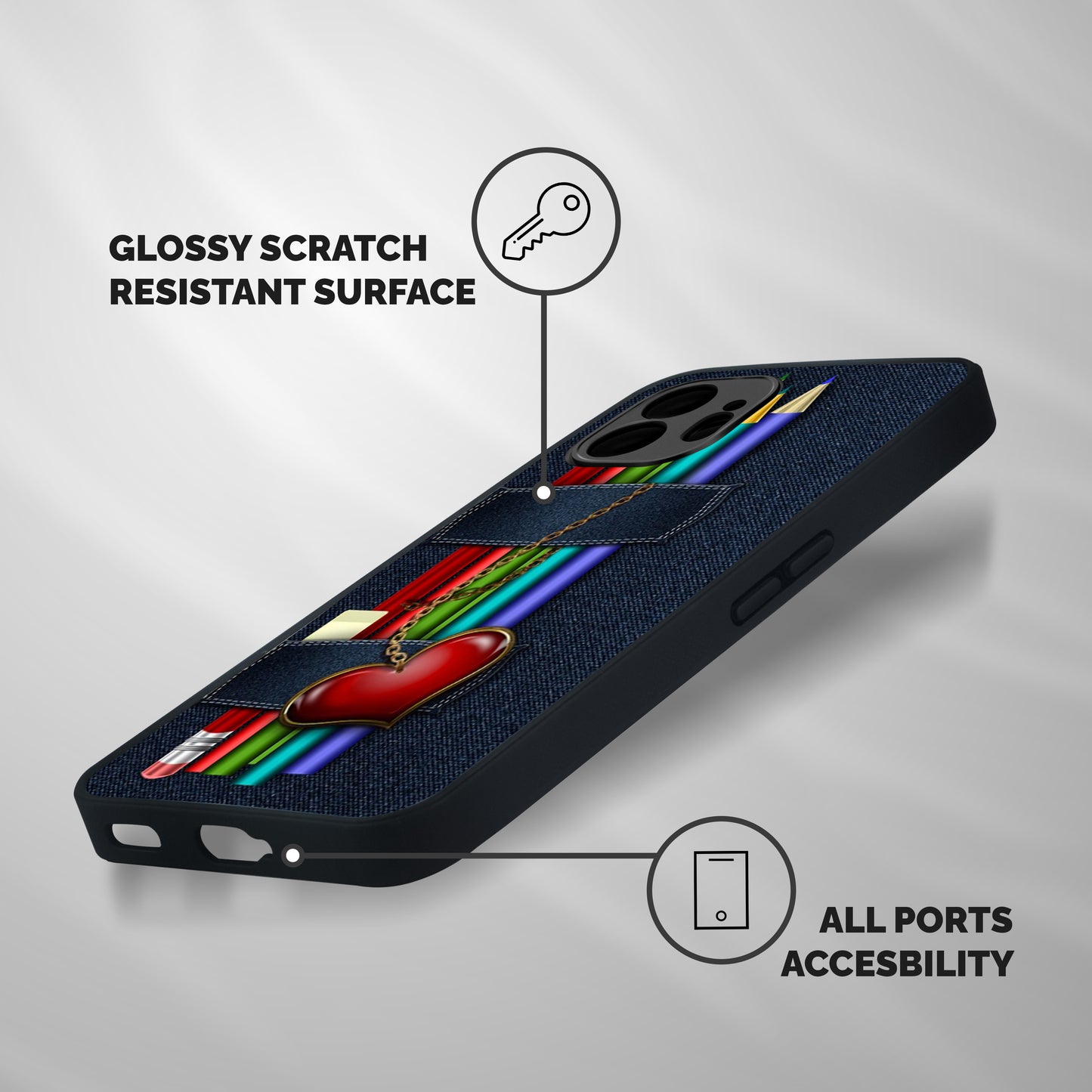 Denim Colorful Pencils Shockproof Hybrid Protection (Metal + TPU) Back Case Cover