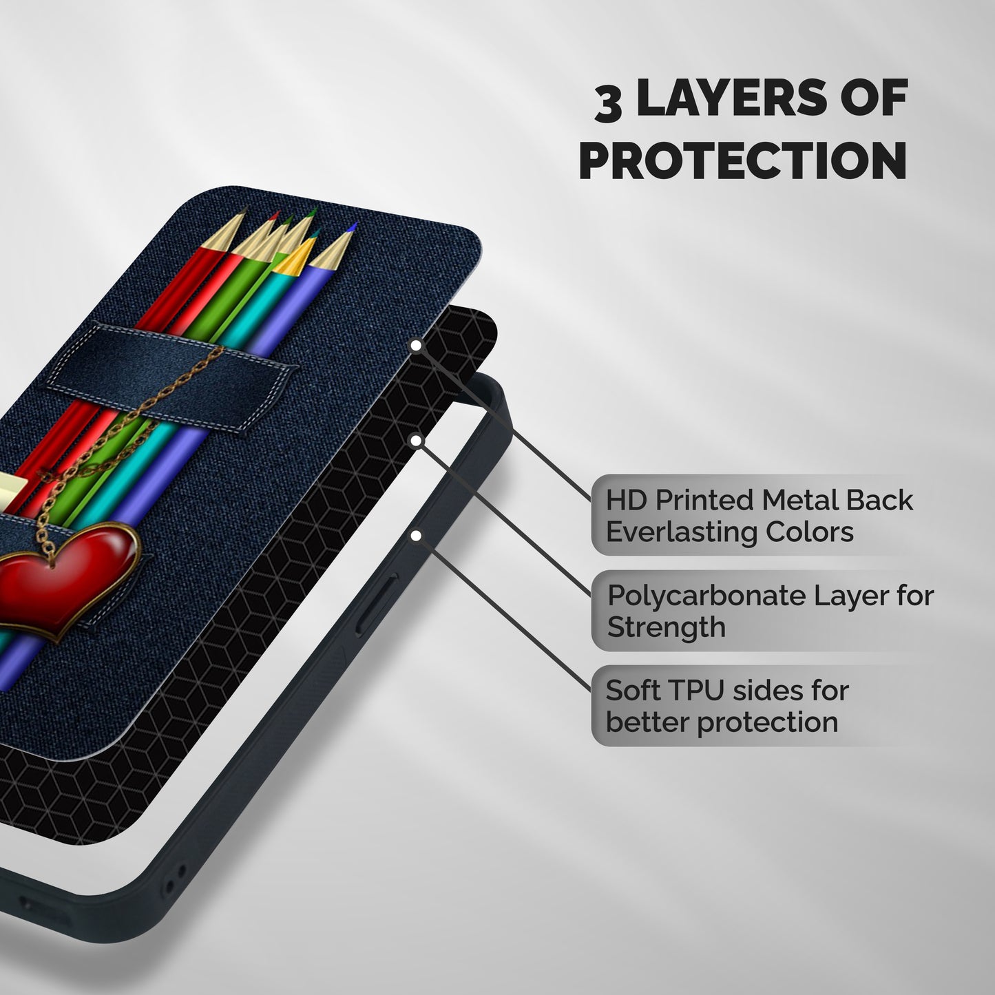 Denim Colorful Pencils Shockproof Hybrid Protection (Metal + TPU) Back Case Cover