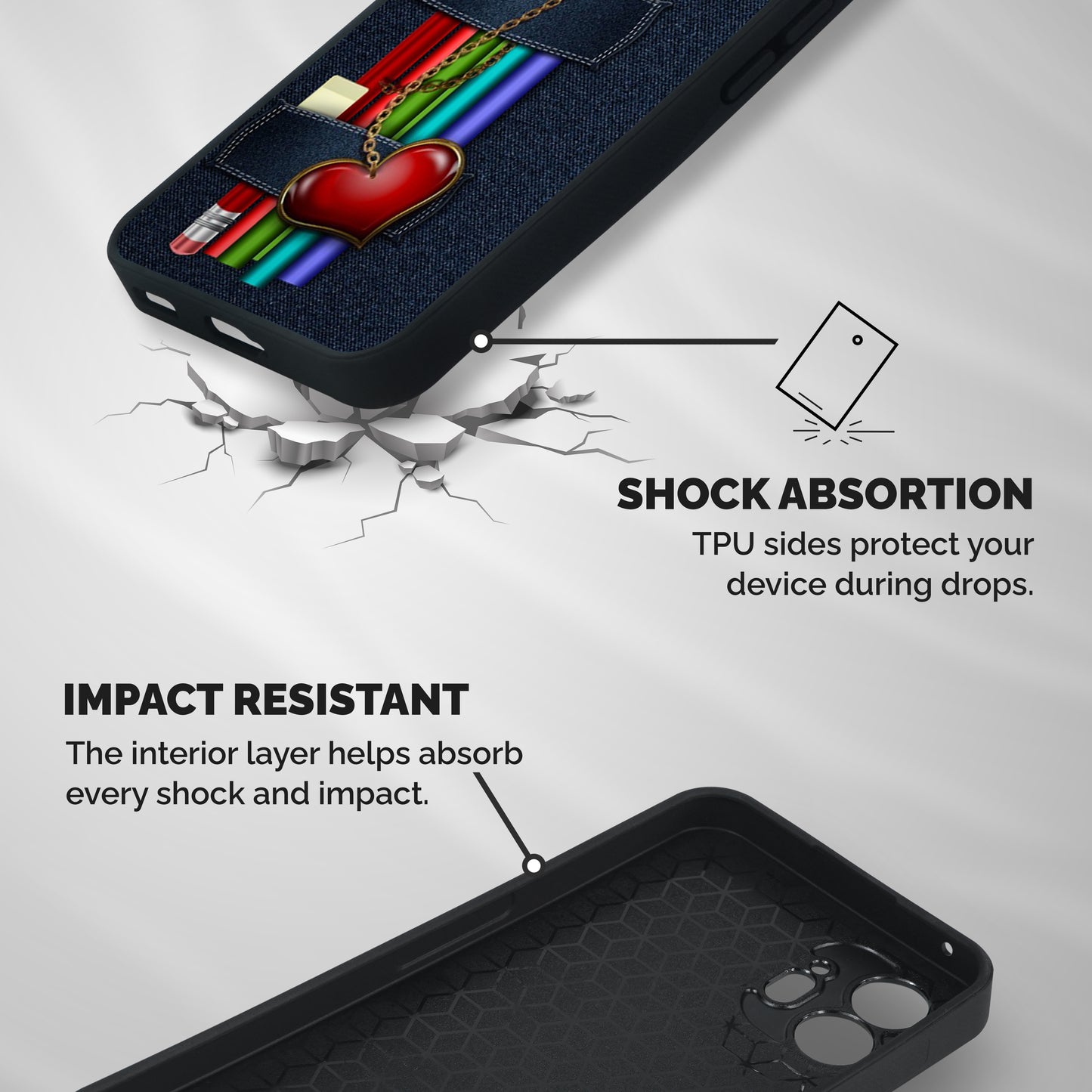 Denim Colorful Pencils Shockproof Hybrid Protection (Metal + TPU) Back Case Cover