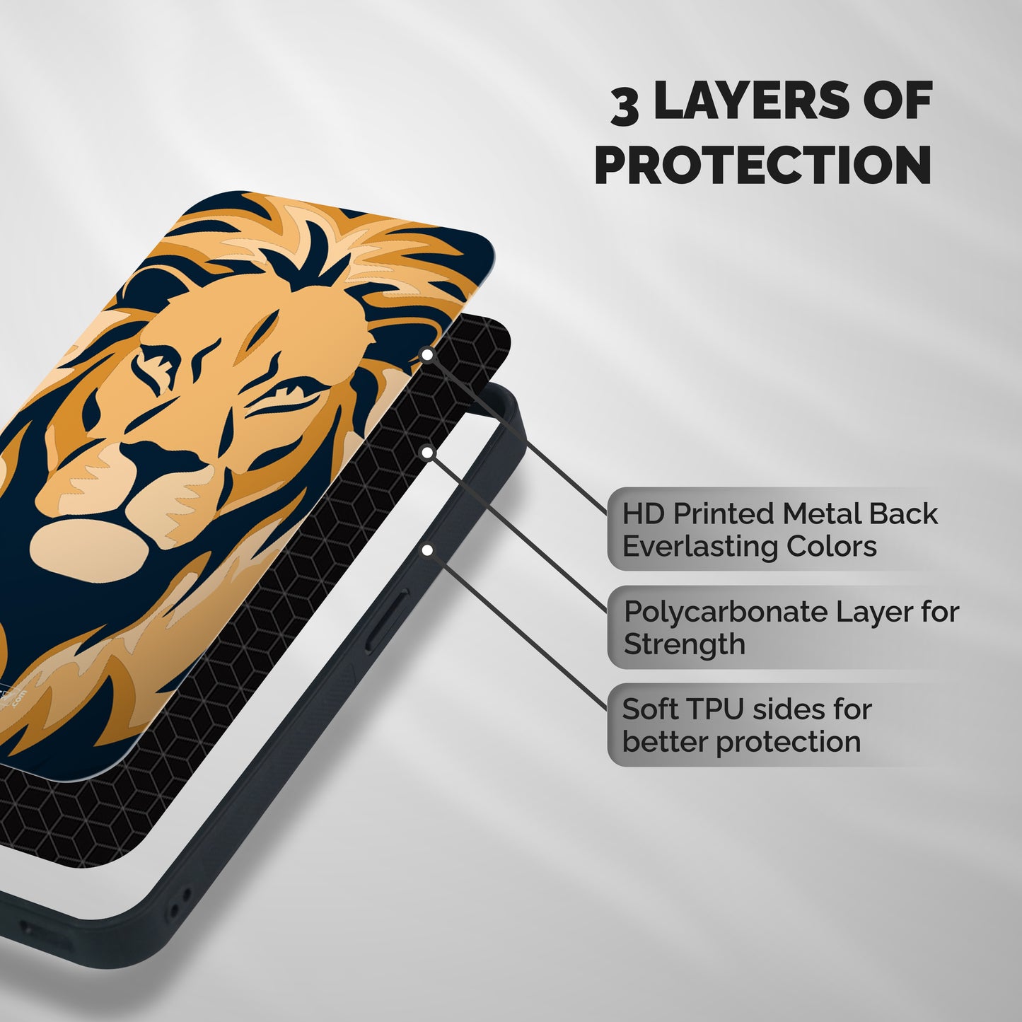 Designer Lion Shockproof Hybrid Protection (Metal + TPU) Back Case Cover