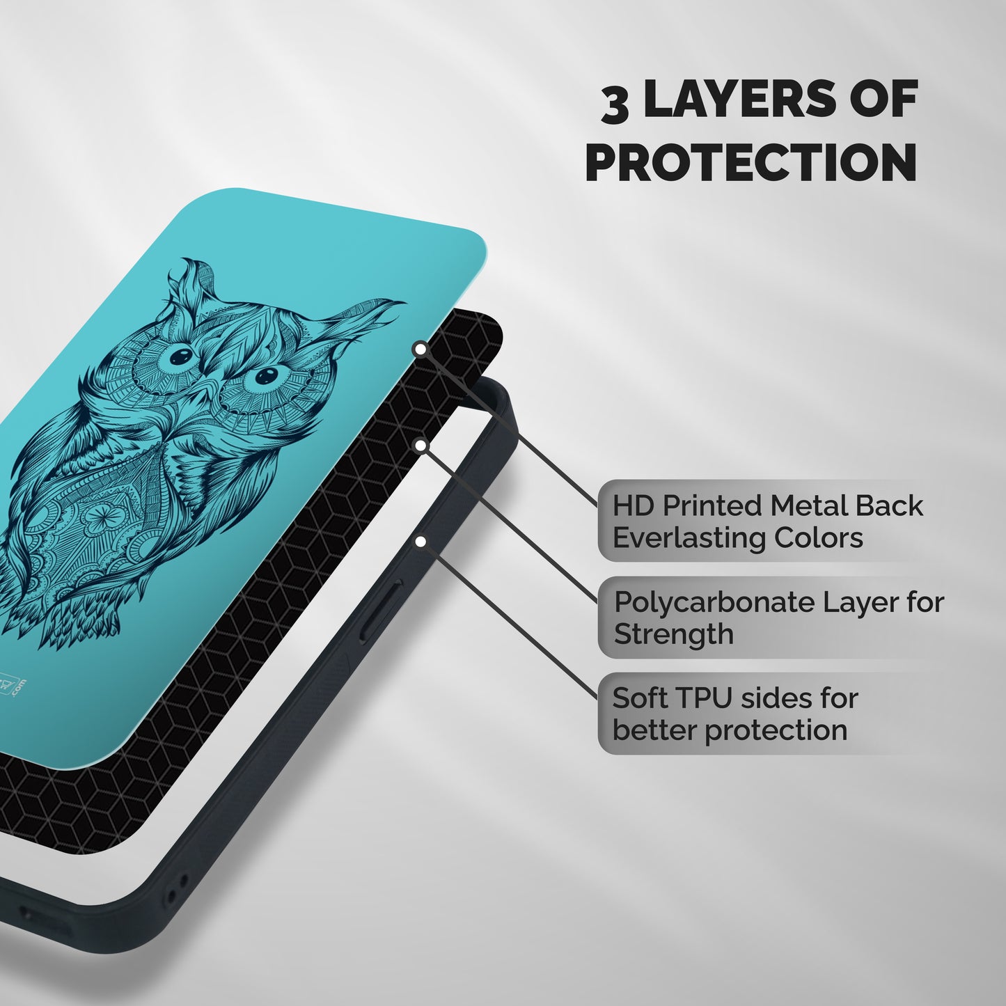 Designer Owl Shockproof Hybrid Protection (Metal + TPU) Back Case Cover