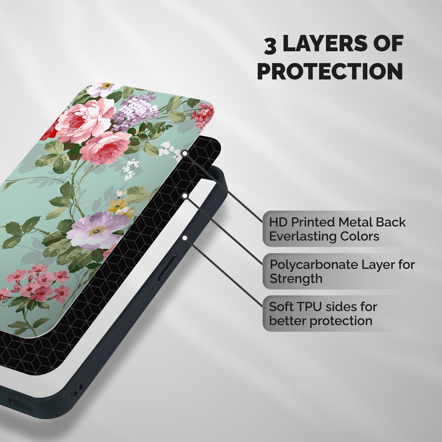 Desinger Floral Shockproof Hybrid Protection (Metal + TPU) Back Case Cover