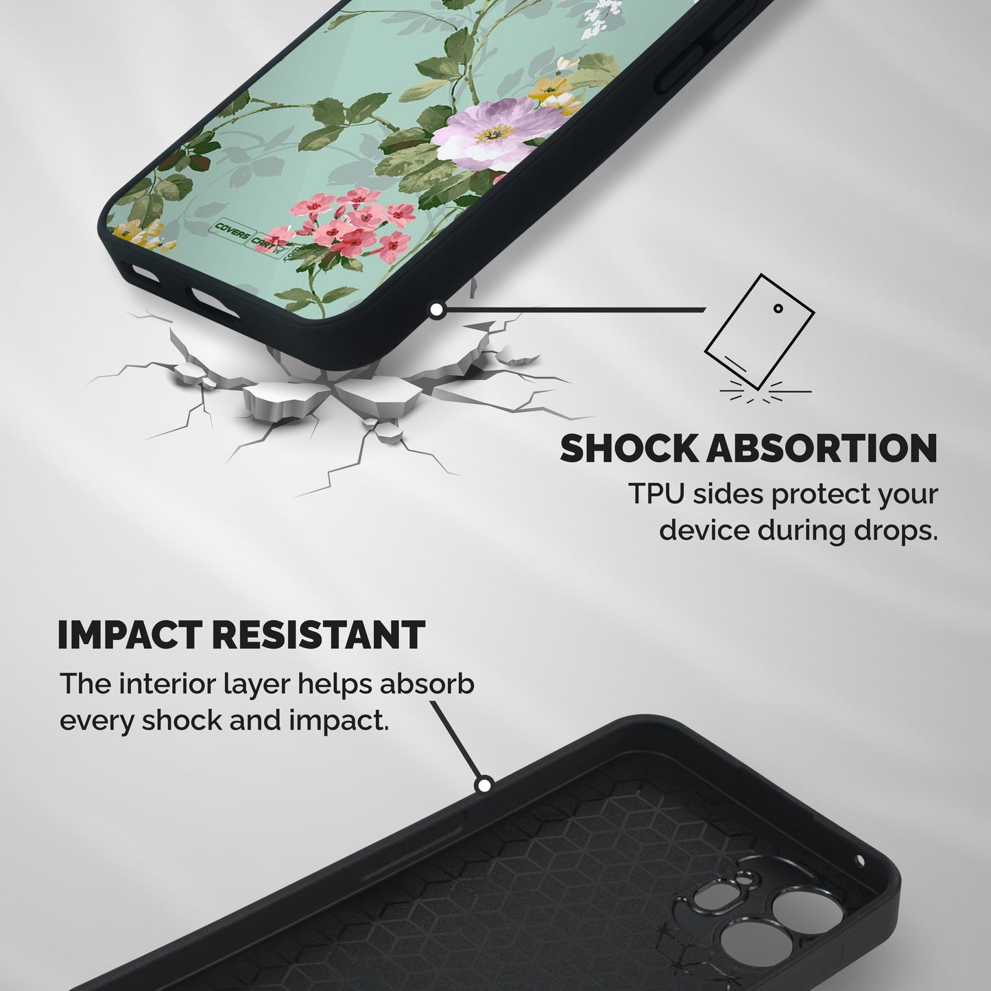 Desinger Floral Shockproof Hybrid Protection (Metal + TPU) Back Case Cover