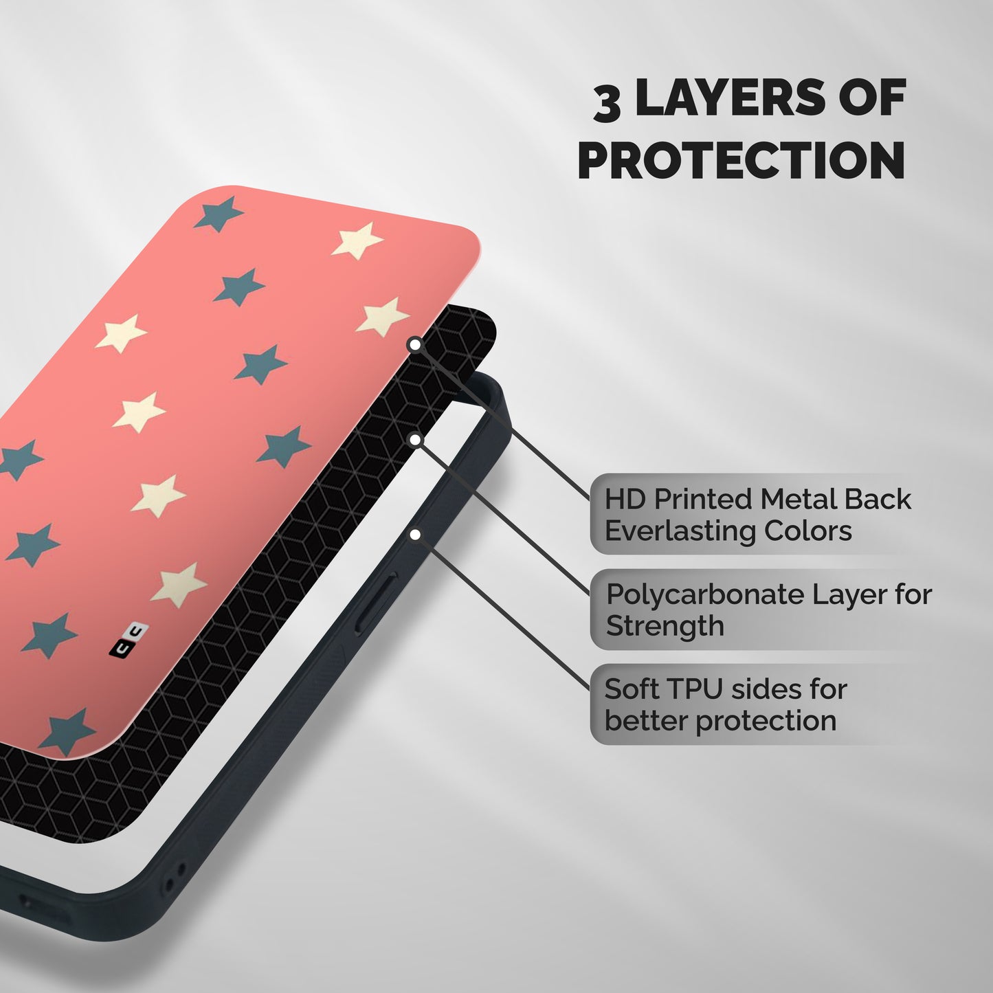 Diagonal Stars Shockproof Hybrid Protection (Metal + TPU) Back Case Cover