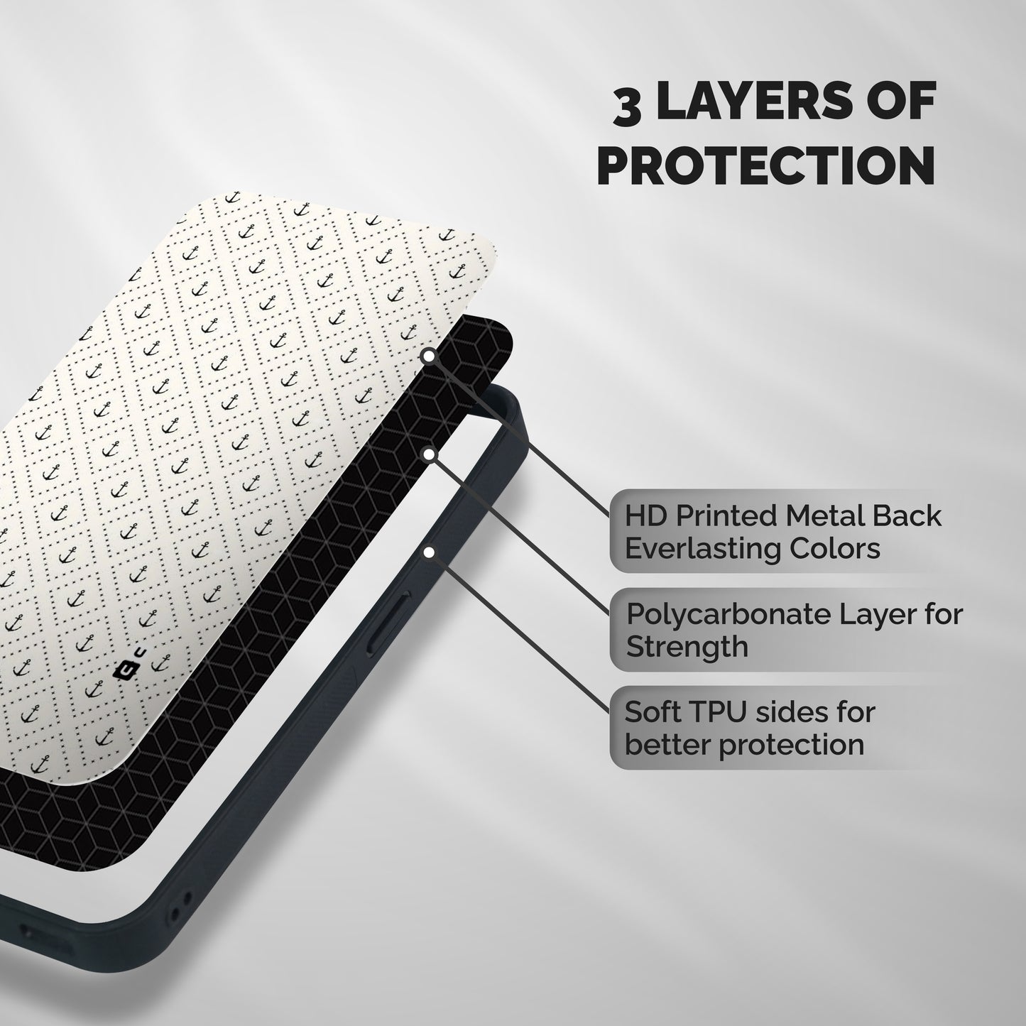 Diamond Anchor Design Shockproof Hybrid Protection (Metal + TPU) Back Case Cover