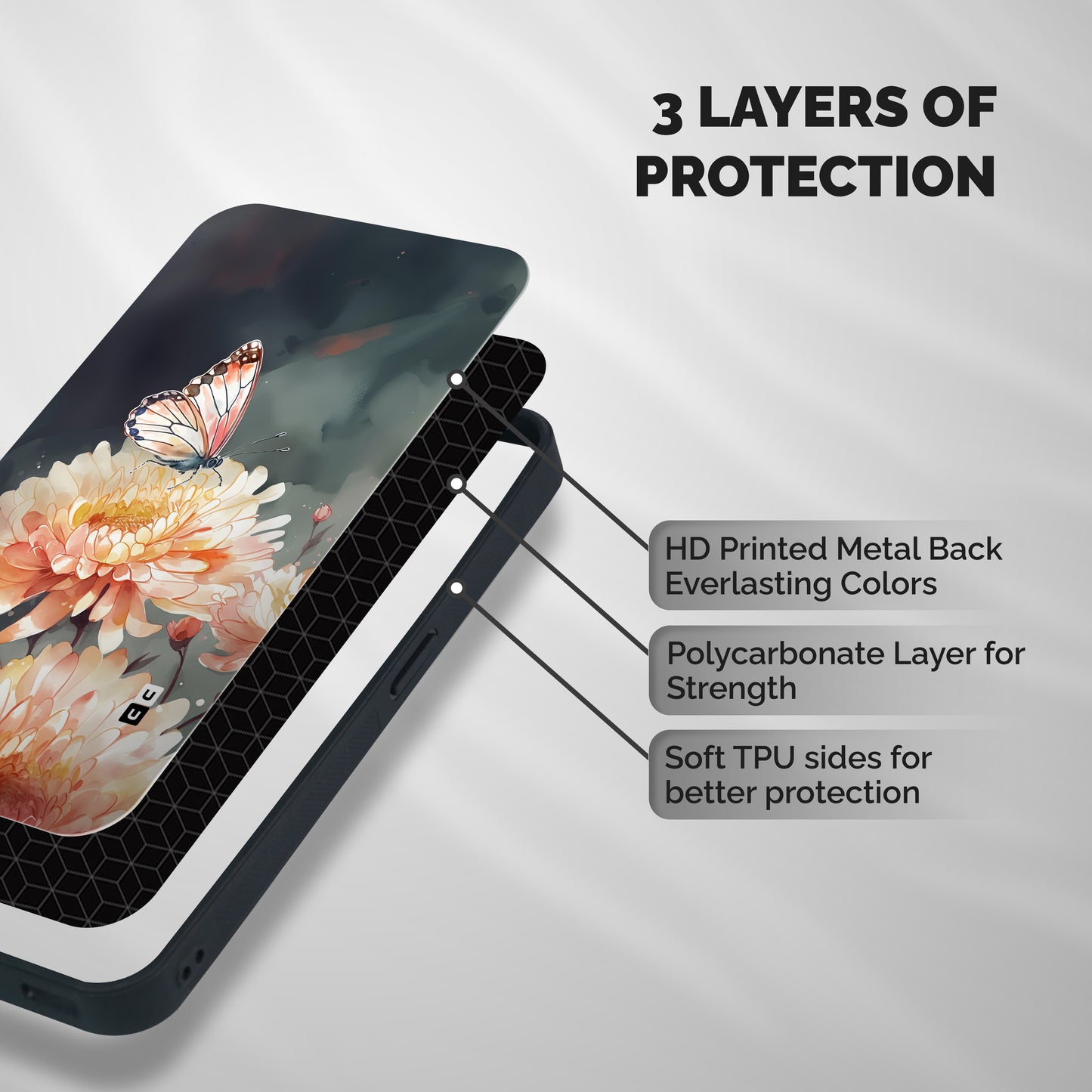 Digital Art Butterfly Flower Shockproof Hybrid Protection (Metal + TPU) Back Case Cover