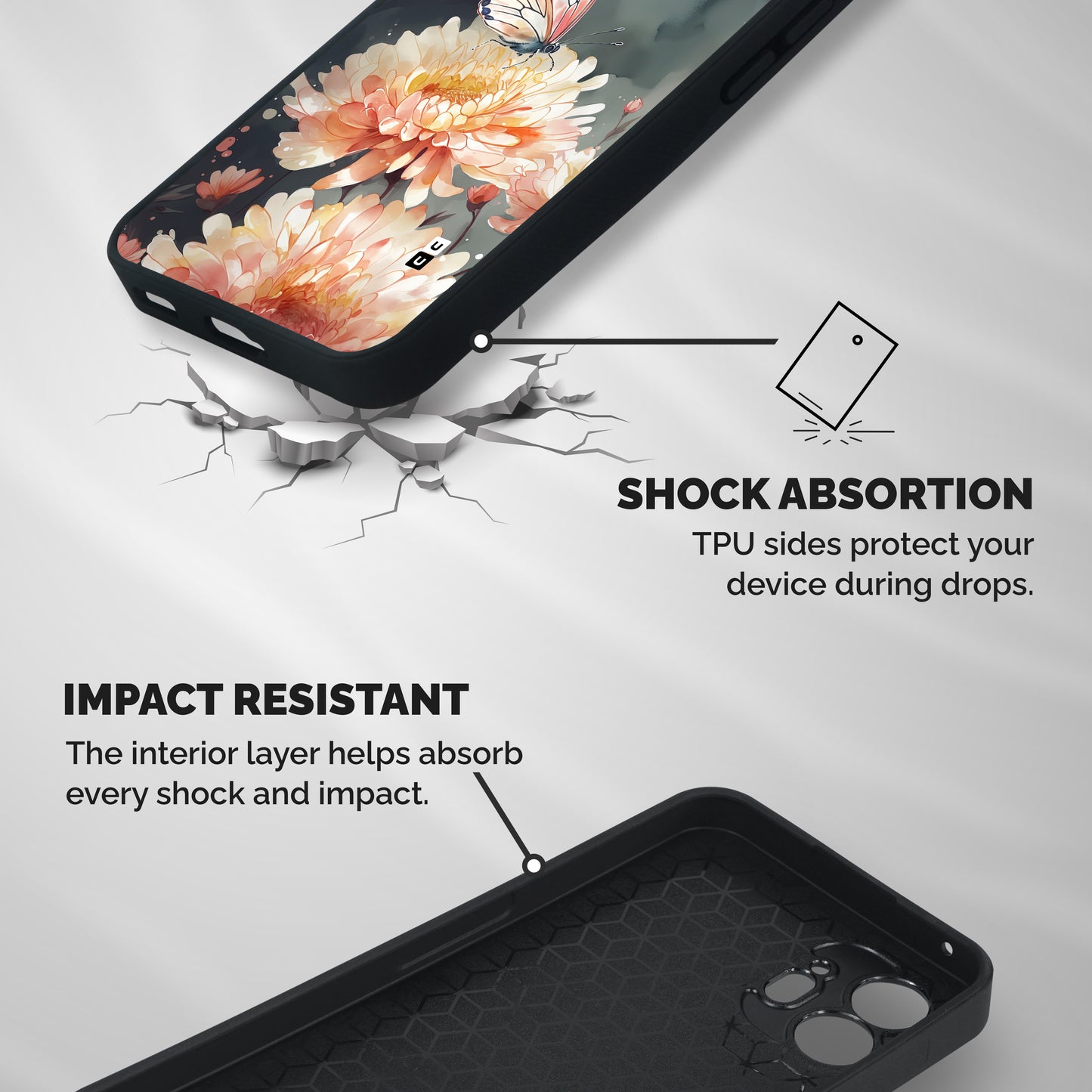 Digital Art Butterfly Flower Shockproof Hybrid Protection (Metal + TPU) Back Case Cover