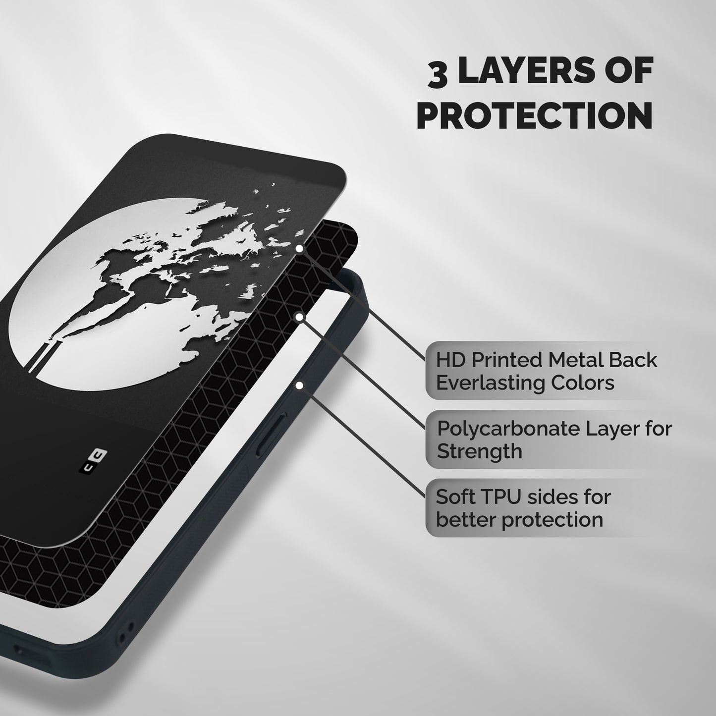Disorted Design Black Shockproof Hybrid Protection (Metal + TPU) Back Case Cover