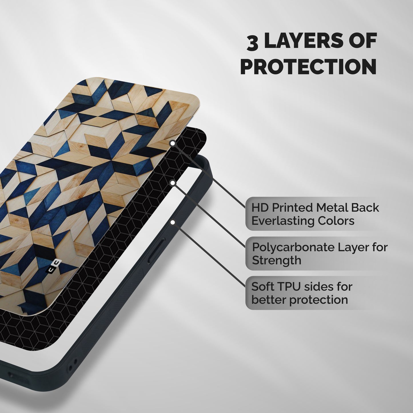 Disorted Wood Blue Shockproof Hybrid Protection (Metal + TPU) Back Case Cover