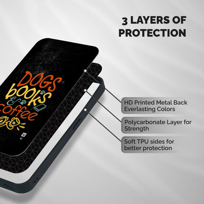 Dogs Books Coffee Shockproof Hybrid Protection (Metal + TPU) Back Case Cover