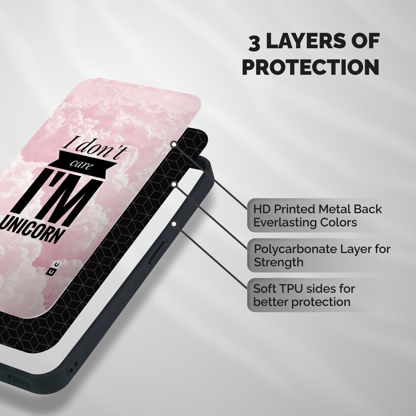 Dont Care Unicorn Shockproof Hybrid Protection (Metal + TPU) Back Case Cover