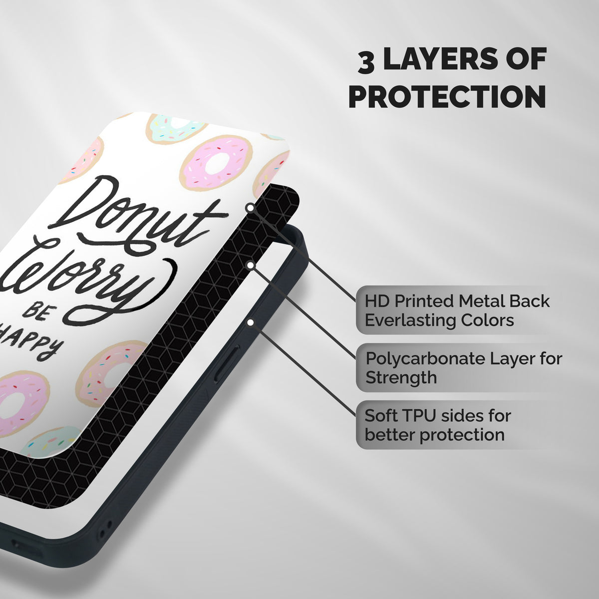 Donut Worry Be Happy Shockproof Hybrid Protection (Metal + TPU) Back Case Cover