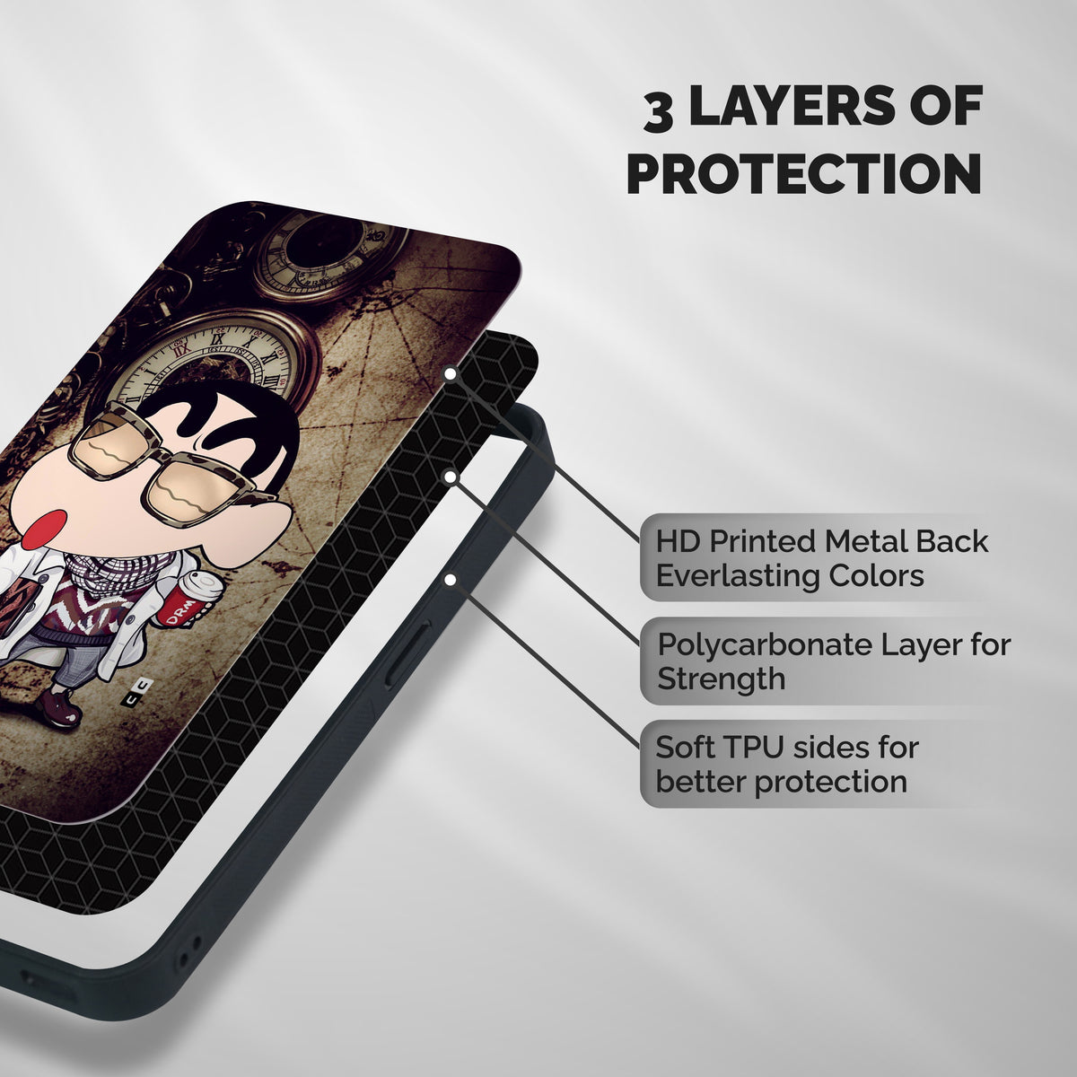 Dope Shinchan Shockproof Hybrid Protection (Metal + TPU) Back Case Cover