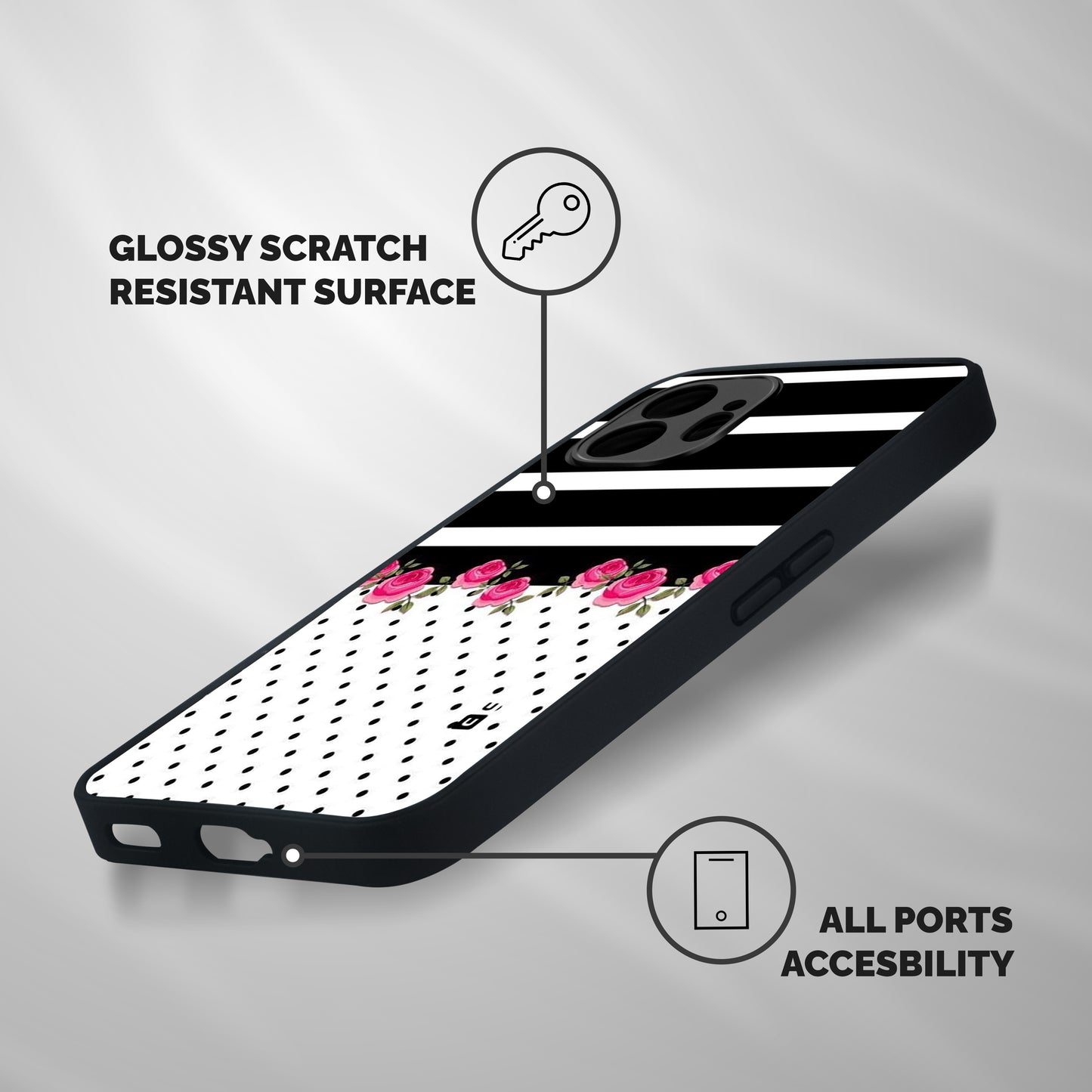 Dots Roses Stripes Shockproof Hybrid Protection (Metal + TPU) Back Case Cover