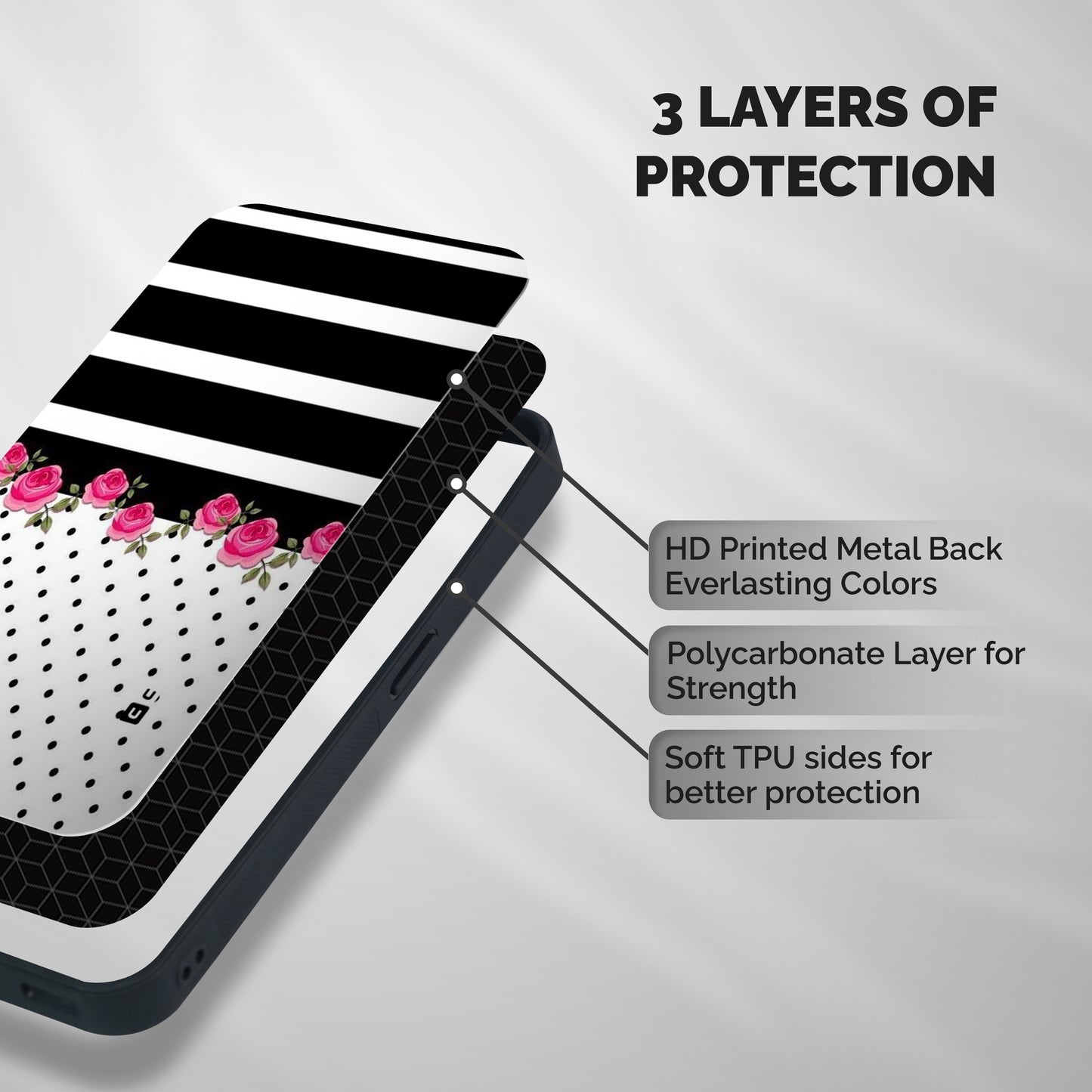 Dots Roses Stripes Shockproof Hybrid Protection (Metal + TPU) Back Case Cover