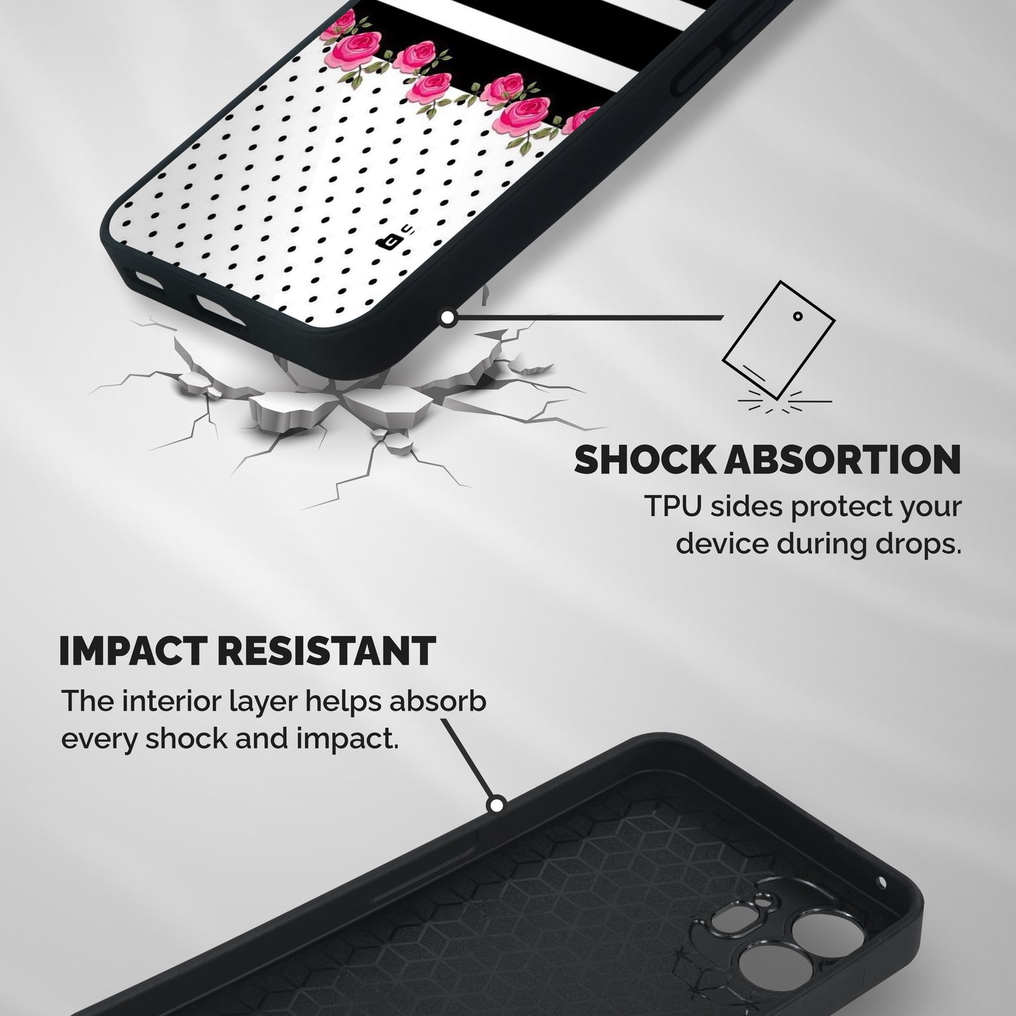 Dots Roses Stripes Shockproof Hybrid Protection (Metal + TPU) Back Case Cover