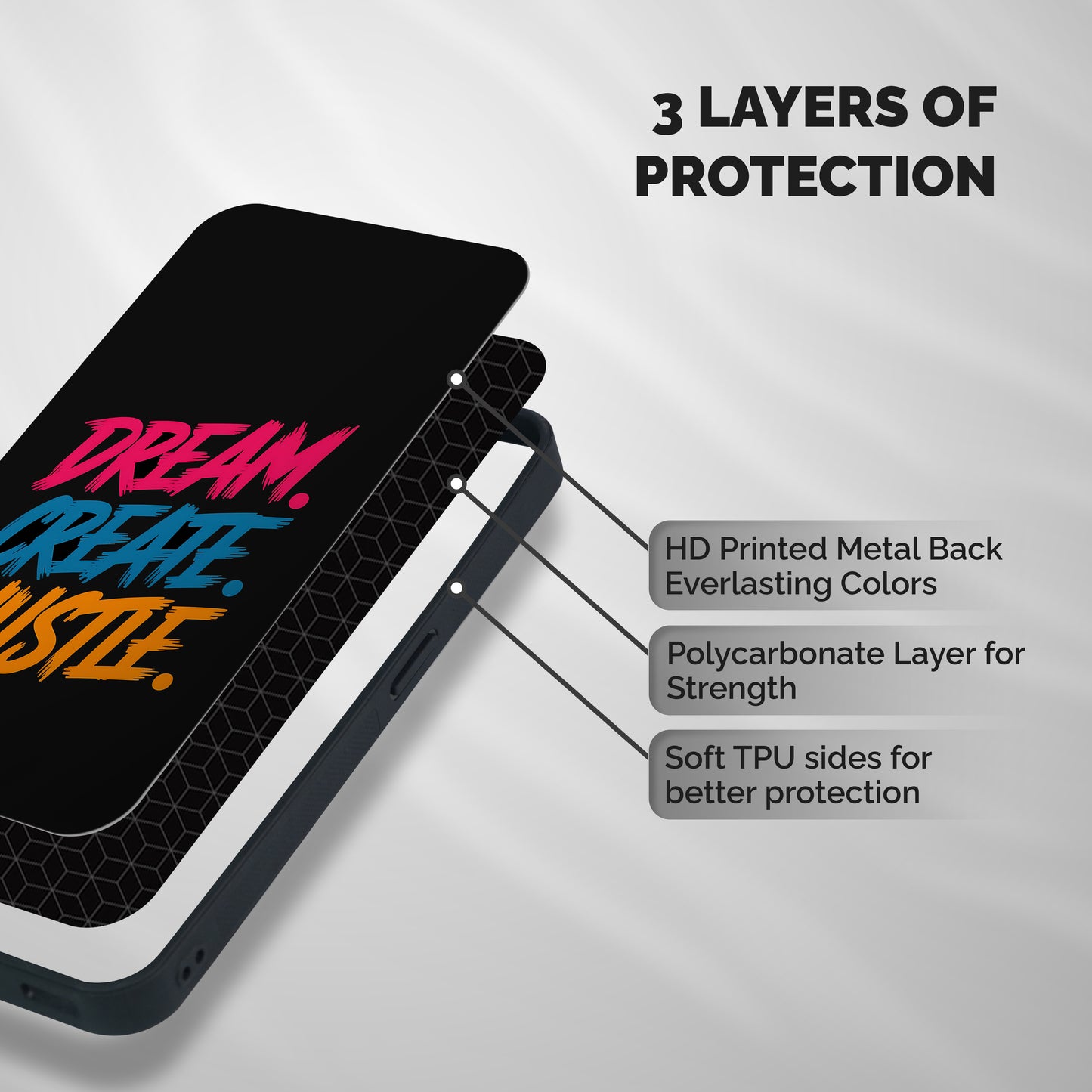 Dream Create Hustle Shockproof Hybrid Protection (Metal + TPU) Back Case Cover