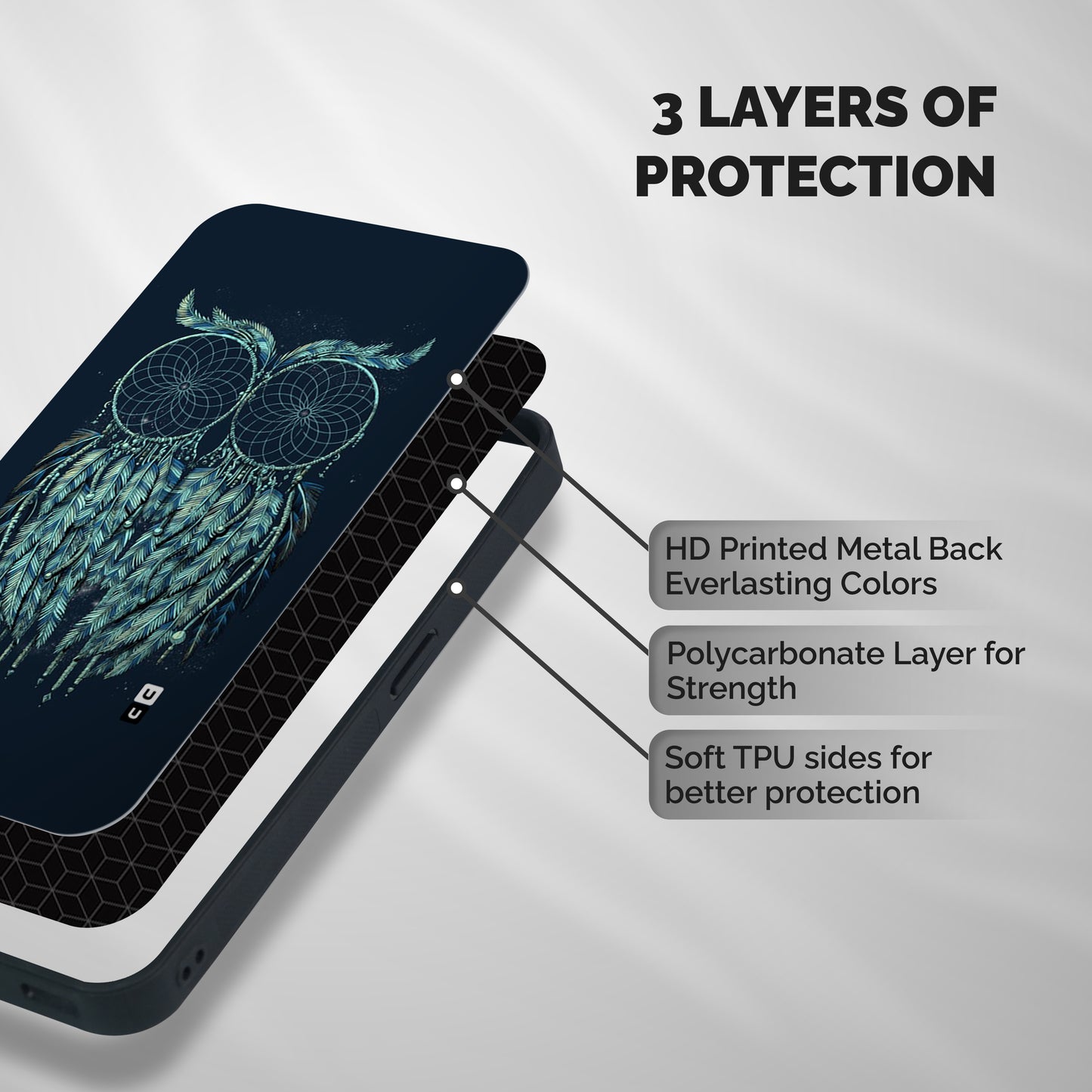 Dreamy Owl Catcher Shockproof Hybrid Protection (Metal + TPU) Back Case Cover
