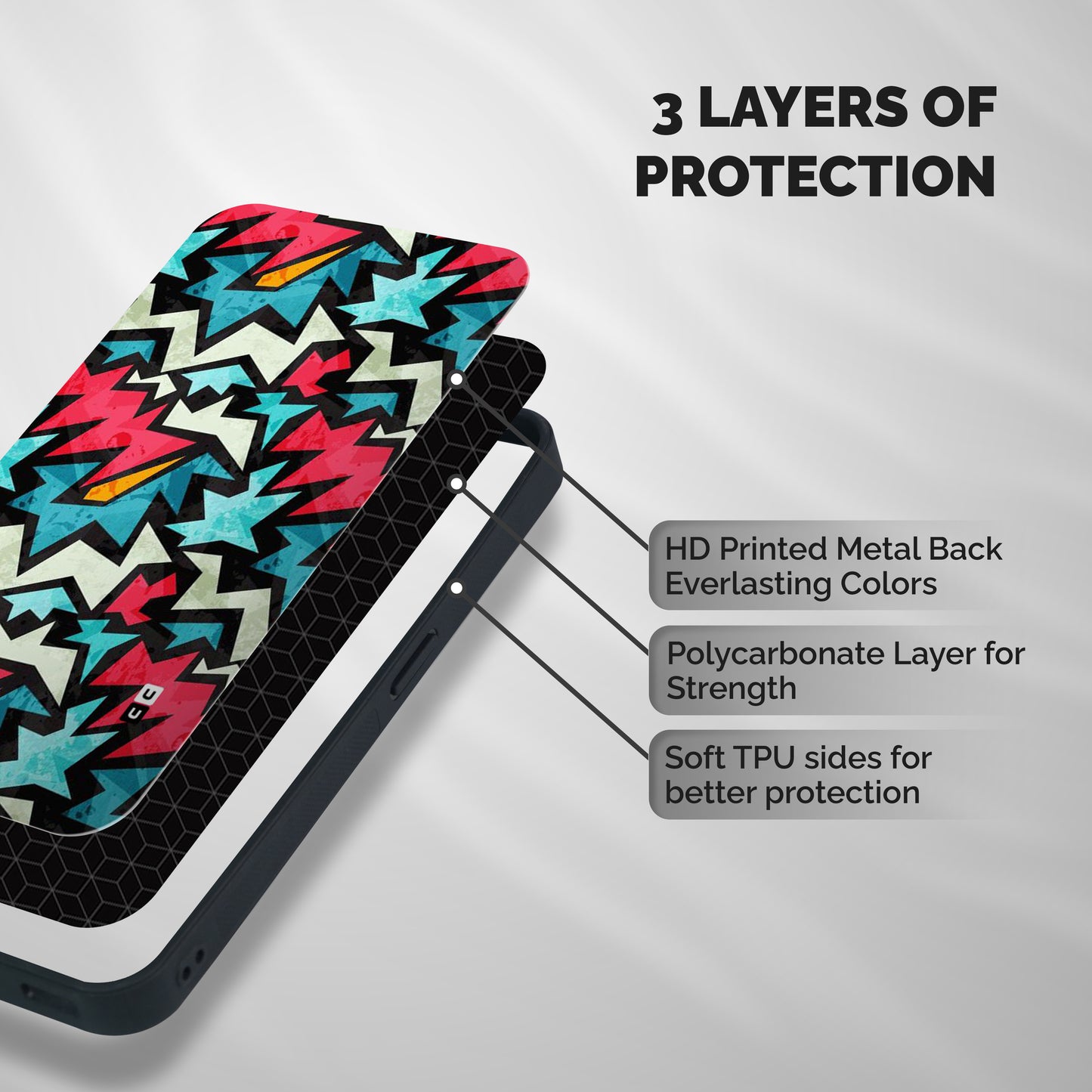Electric Color Design Shockproof Hybrid Protection (Metal + TPU) Back Case Cover