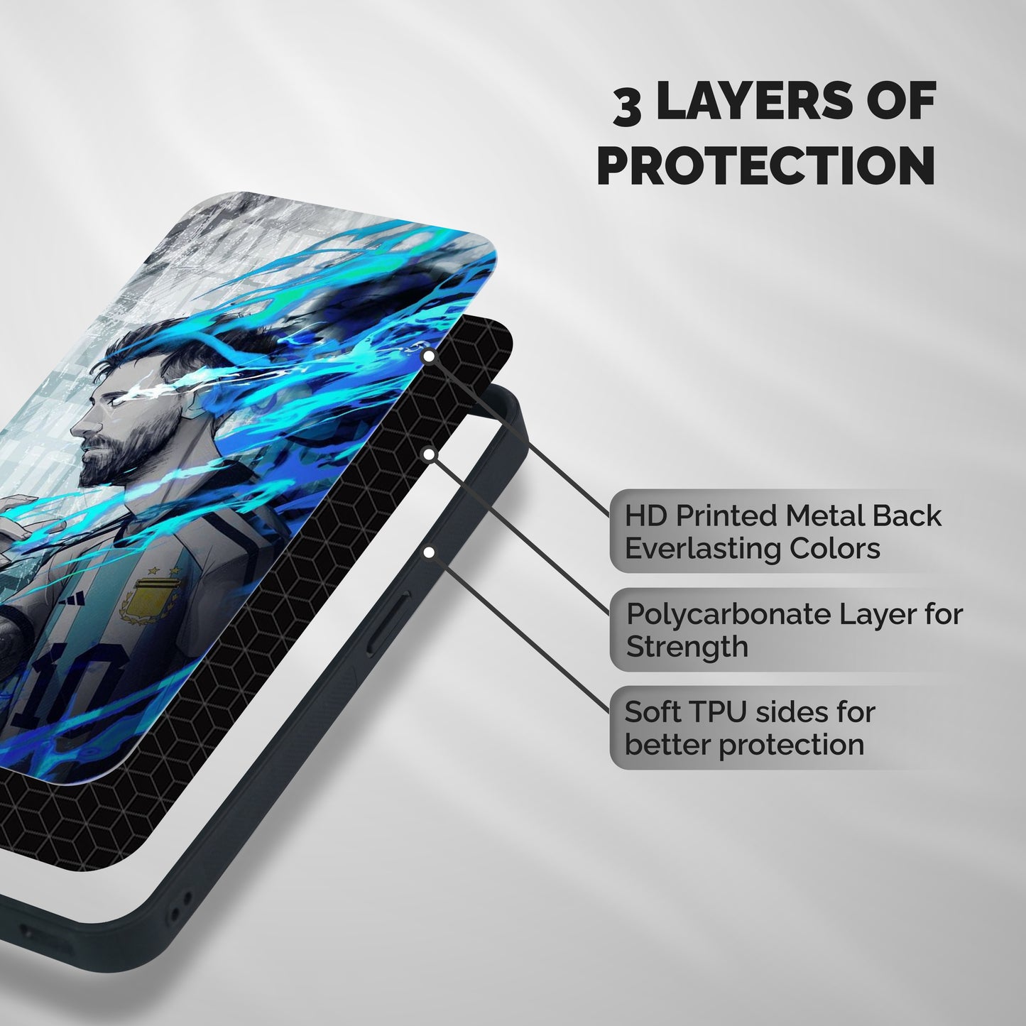 Electrifying Soccer Star Shockproof Hybrid Protection (Metal + TPU) Back Case Cover