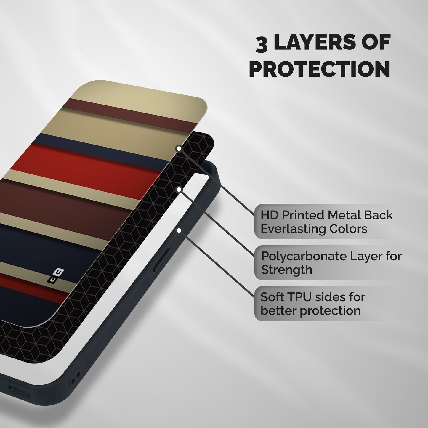 Elegant Stripes Pattern Shockproof Hybrid Protection (Metal + TPU) Back Case Cover