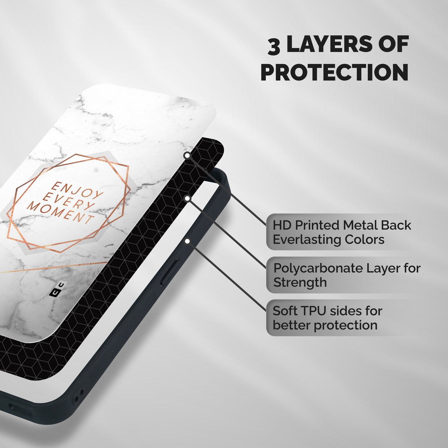 Enjoy Every Moment Shockproof Hybrid Protection (Metal + TPU) Back Case Cover
