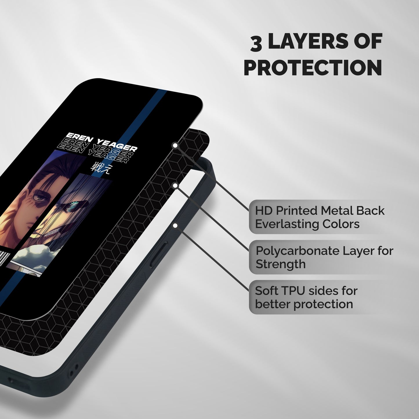 Eren Yeager Angry Shockproof Hybrid Protection (Metal + TPU) Back Case Cover