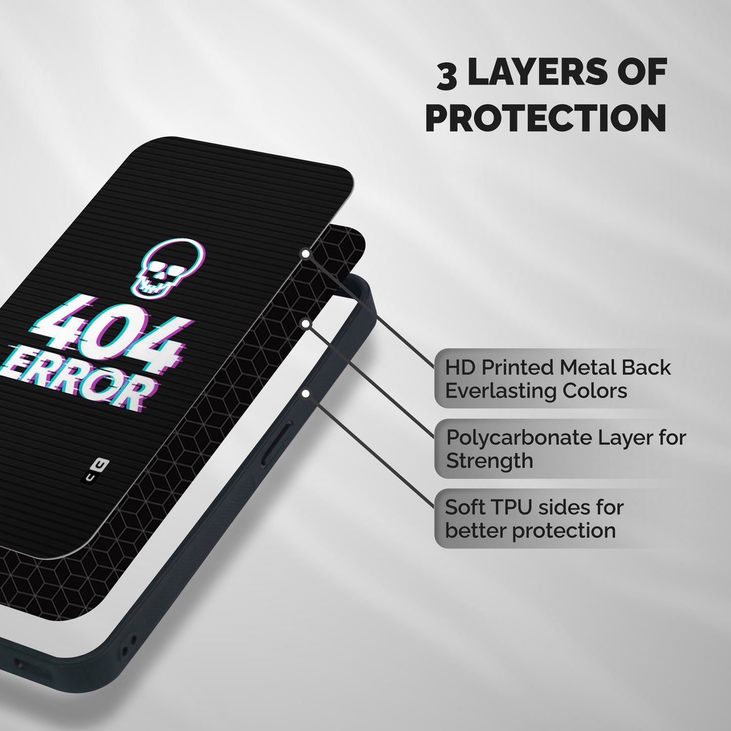 Error 404 Skull Shockproof Hybrid Protection (Metal + TPU) Back Case Cover