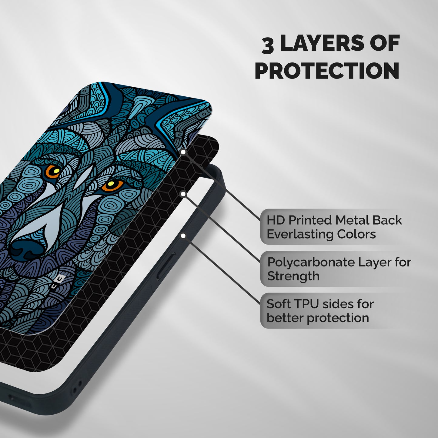 Ethnic Wolf Art Illustration Shockproof Hybrid Protection (Metal + TPU) Back Case Cover