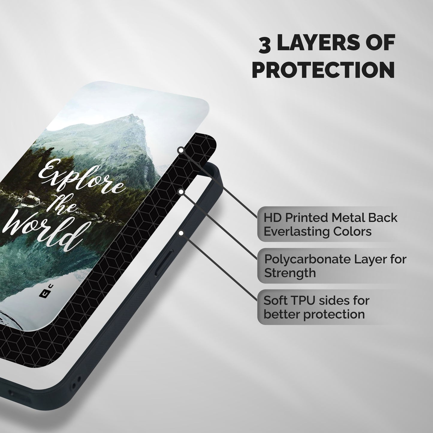 Explore The World Shockproof Hybrid Protection (Metal + TPU) Back Case Cover