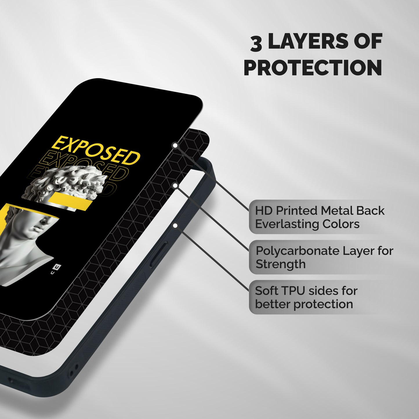 Exposed Sculpture Shockproof Hybrid Protection (Metal + TPU) Back Case Cover