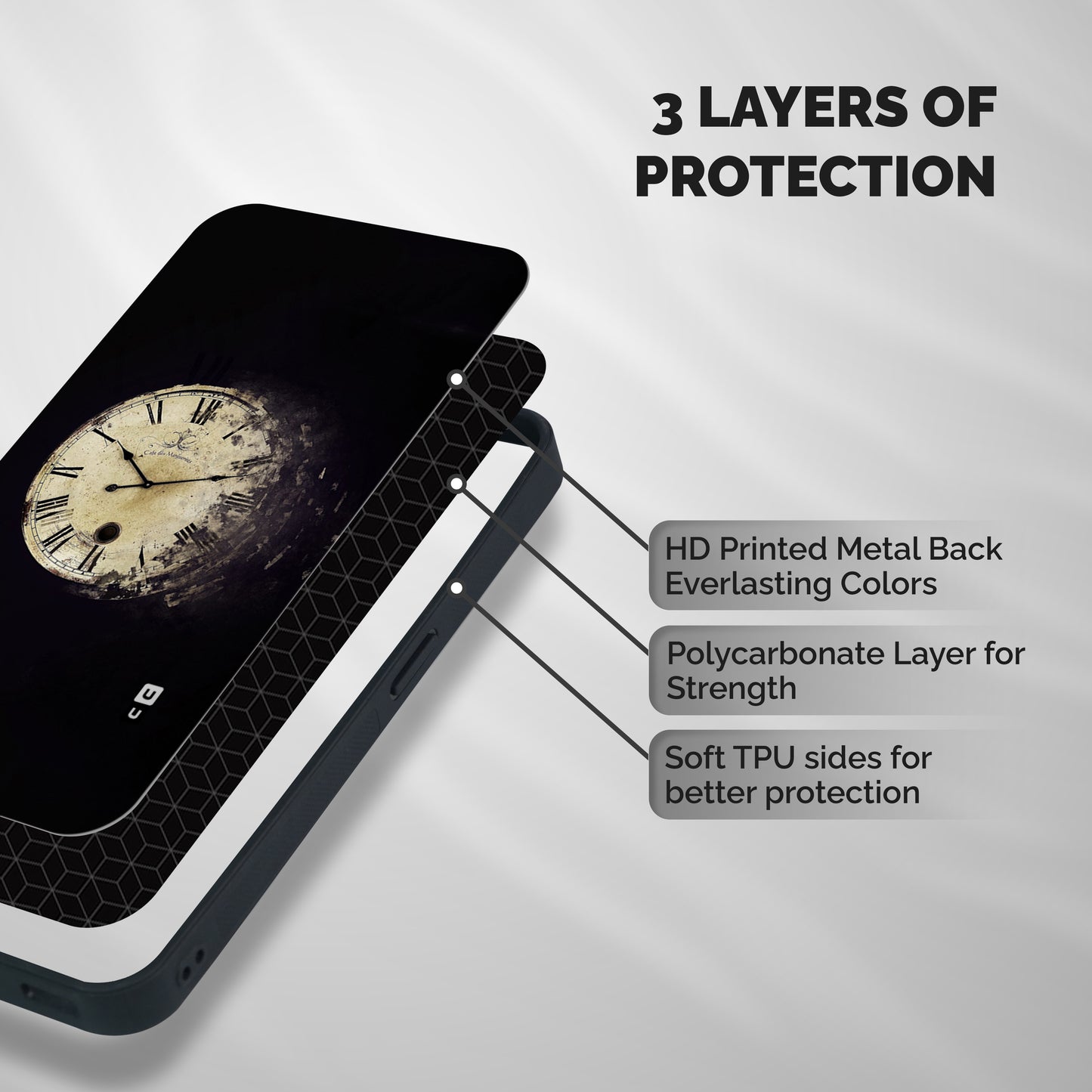 Fading Clock Shockproof Hybrid Protection (Metal + TPU) Back Case Cover