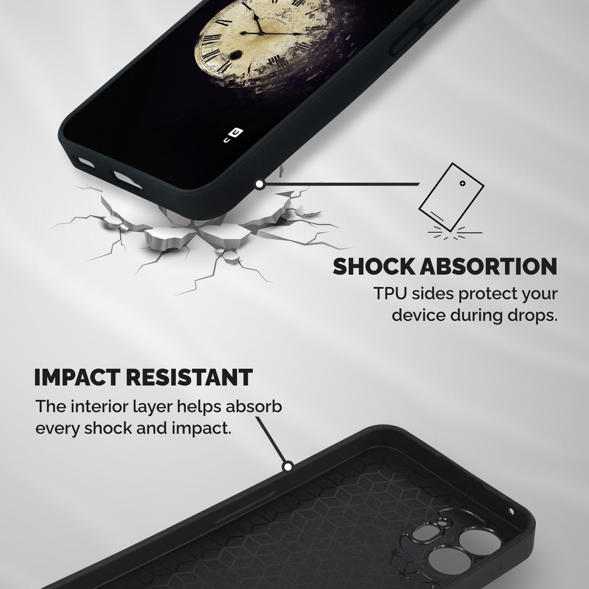 Fading Clock Shockproof Hybrid Protection (Metal + TPU) Back Case Cover