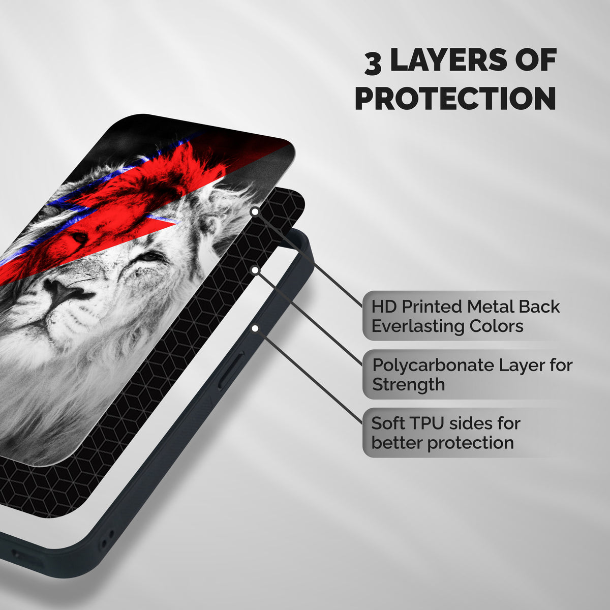 Fearless Lion Shockproof Hybrid Protection (Metal + TPU) Back Case Cover