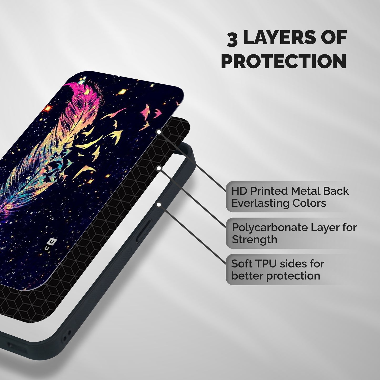Feather Bird Fly Shockproof Hybrid Protection (Metal + TPU) Back Case Cover