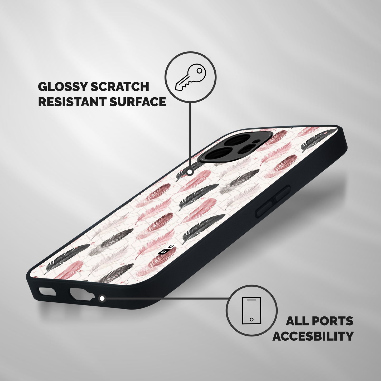 Feather Line Pattern Shockproof Hybrid Protection (Metal + TPU) Back Case Cover