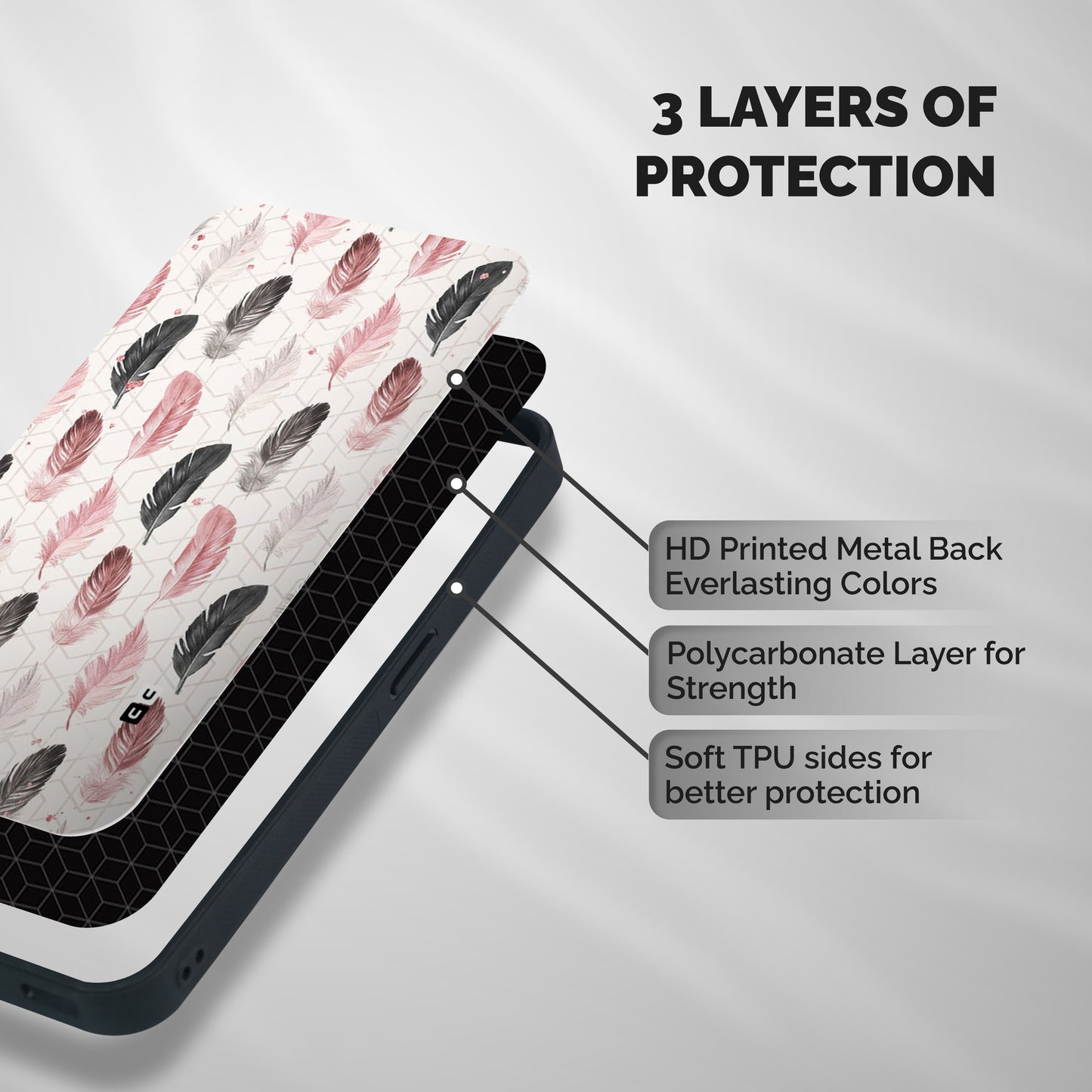 Feather Line Pattern Shockproof Hybrid Protection (Metal + TPU) Back Case Cover