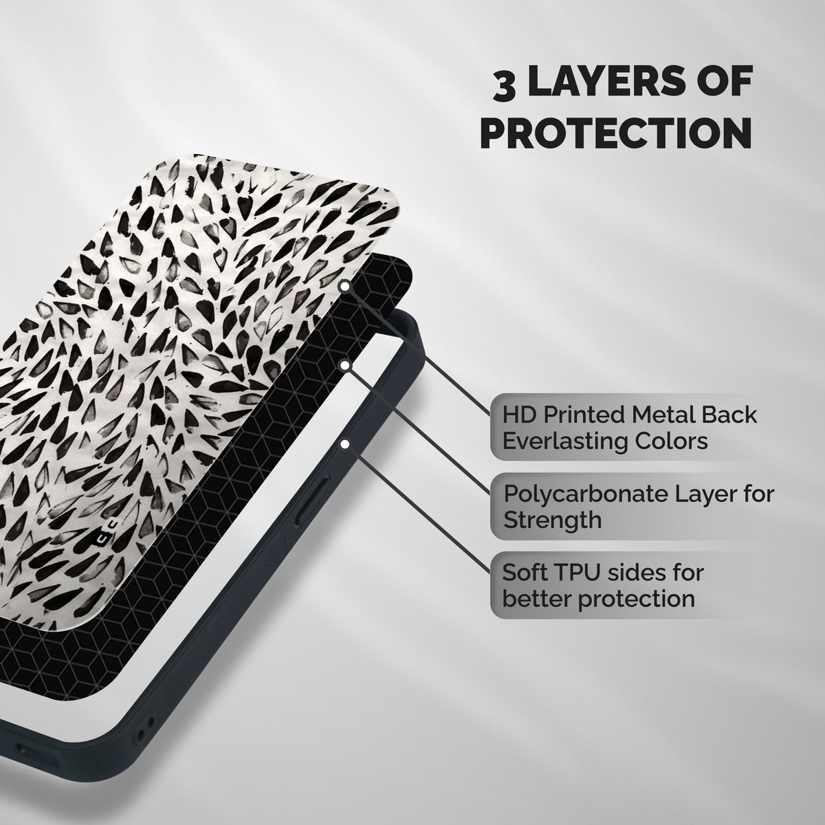 Feather Pattern Colorless Shockproof Hybrid Protection (Metal + TPU) Back Case Cover