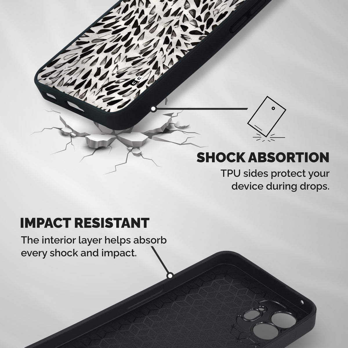 Feather Pattern Colorless Shockproof Hybrid Protection (Metal + TPU) Back Case Cover