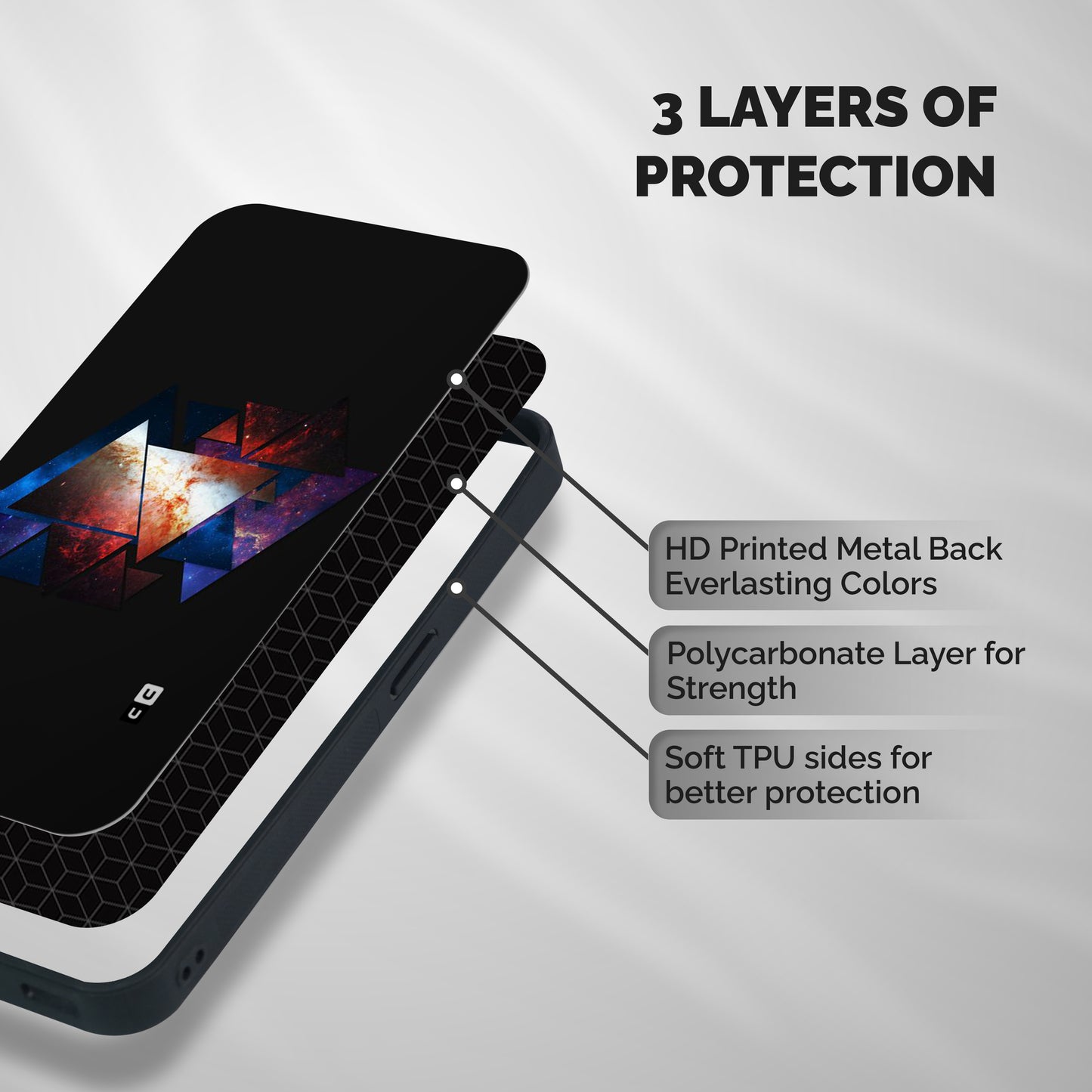 Fire Galaxy Triangles Shockproof Hybrid Protection (Metal + TPU) Back Case Cover