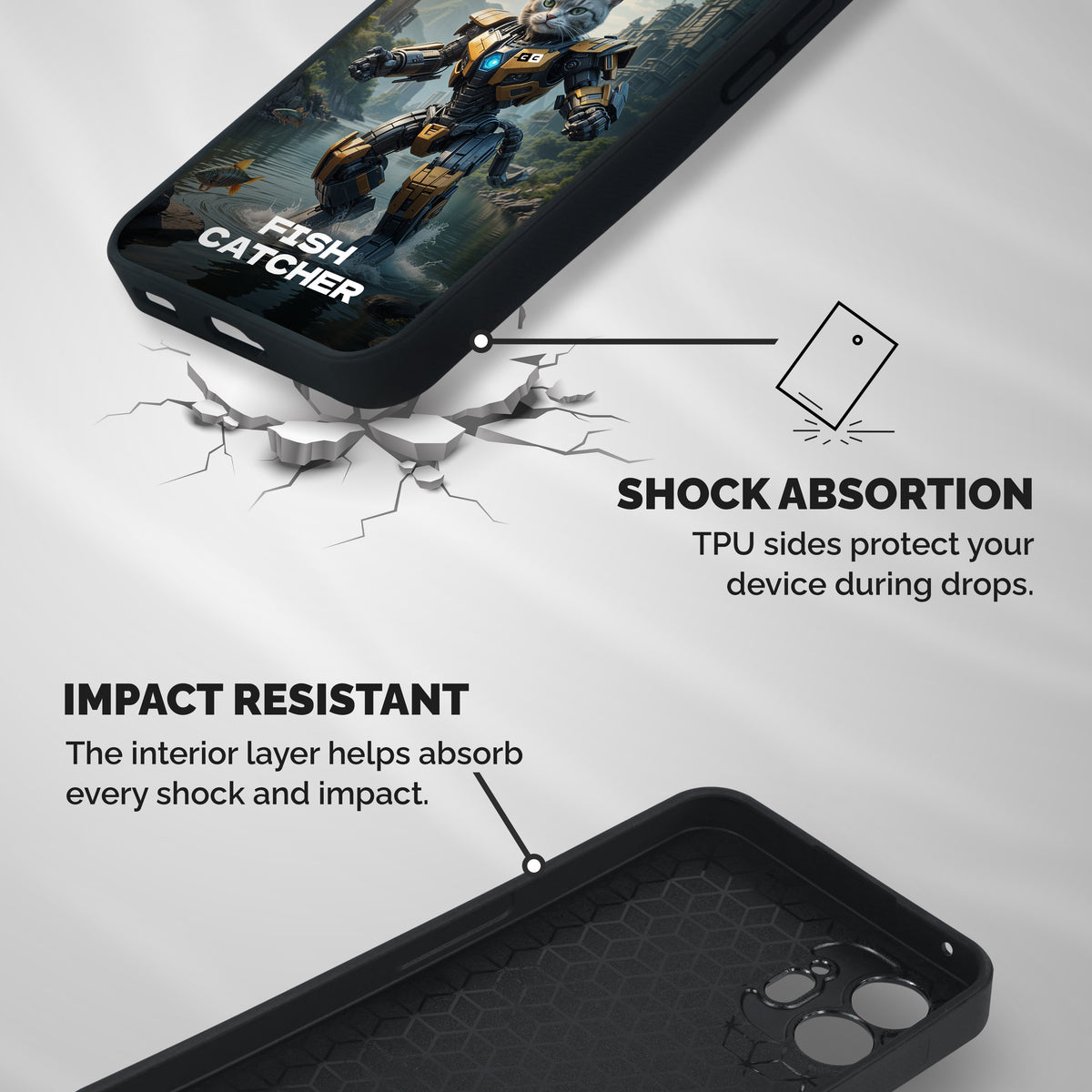 Fish Catcher Shockproof Hybrid Protection (Metal + TPU) Back Case Cover