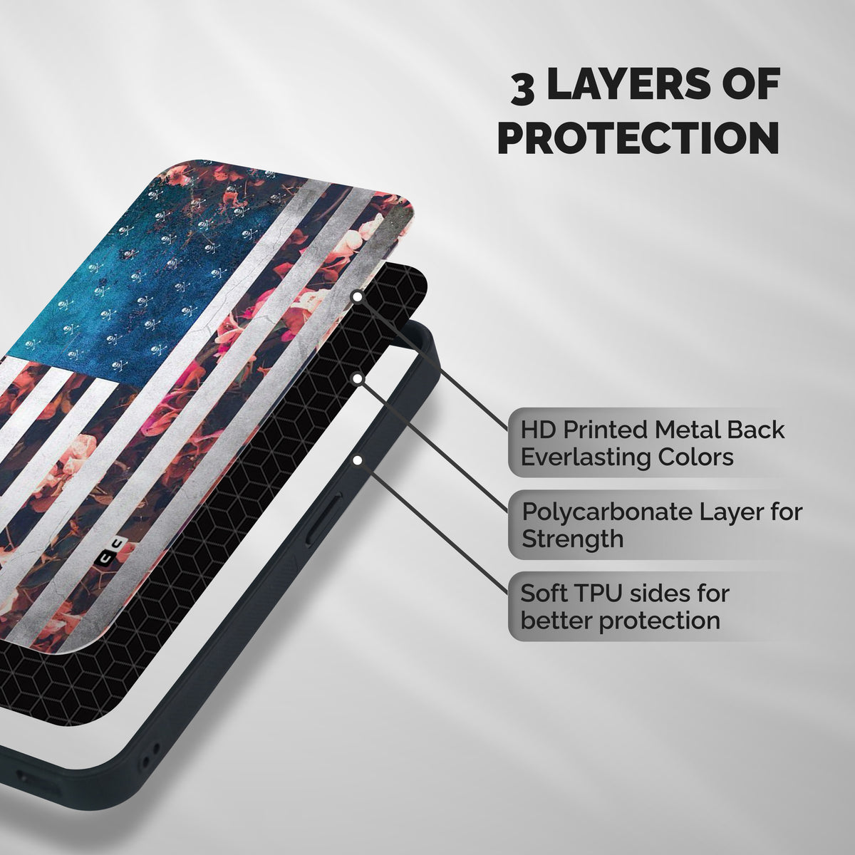 Flag Stripes Shockproof Hybrid Protection (Metal + TPU) Back Case Cover