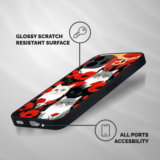 Floral Cat Shockproof Hybrid Protection (Metal + TPU) Back Case Cover